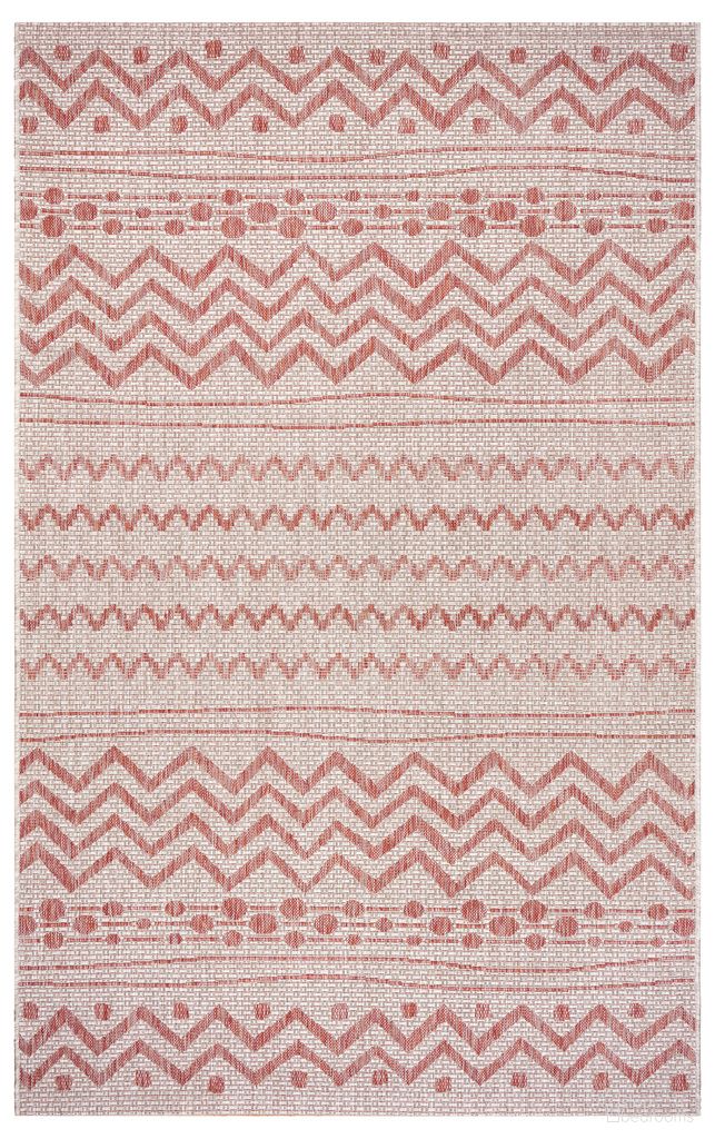 Pluvi Sunshower Geometric Chevron Indoor/Outdoor Area Rug In Red and Beige