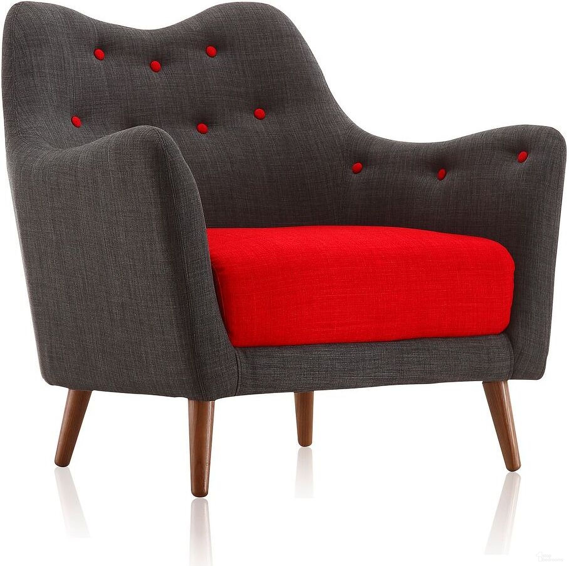 Poet Accent Chair With Tufted Buttons In Light Charcoal And Red