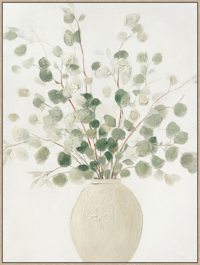 Poetic Soft Grove I - 39" x 30" - Hand-Embellished Canvas In Ivory and Sage