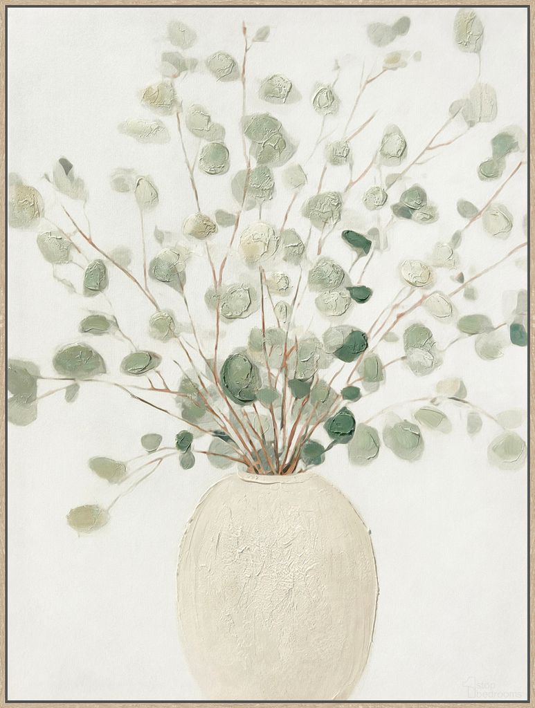 Poetic Soft Grove II - 39" x 30" - Hand-Embellished Canvas In Ivory and Sage