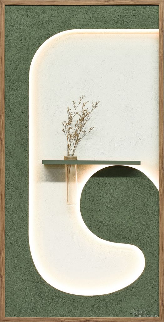 Poetic Verdant Niche I - 48" x 25" - Hand-Painted LED Art In Sage Green and Ivory