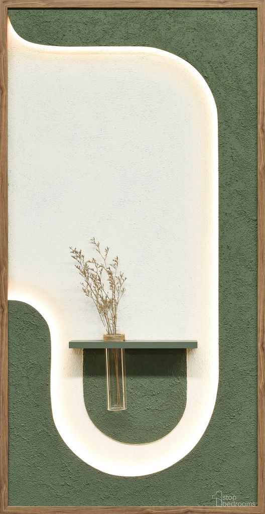 Poetic Verdant Niche II - 48" x 25" - Hand-Painted LED Art In Sage Green and Ivory