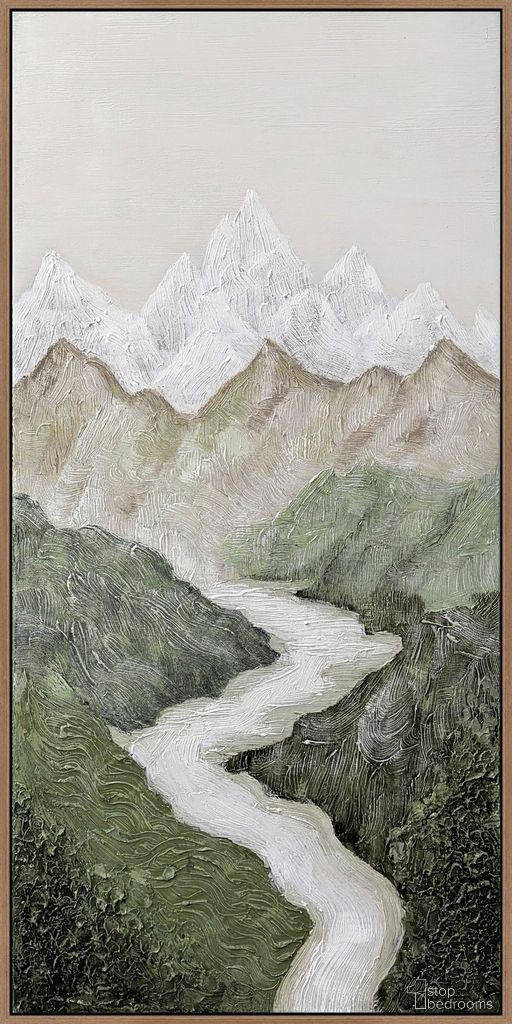 Poetic Verdant Passage II - 40" x 20" - Hand-Painted Canvas In Ivory and Green