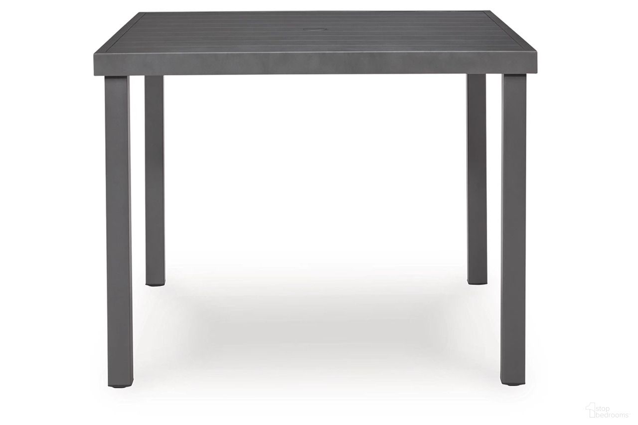 The appearance of Point Bonita Outdoor Dining Table In Gray designed by Signature Design by Ashley in the modern / contemporary interior design. This gray piece of furniture  was selected by 1StopBedrooms from Point Bonita Collection to add a touch of cosiness and style into your home. Sku: P326-615. Table Base Style: Legs. Table Top Shape: Square. Material: Aluminum.