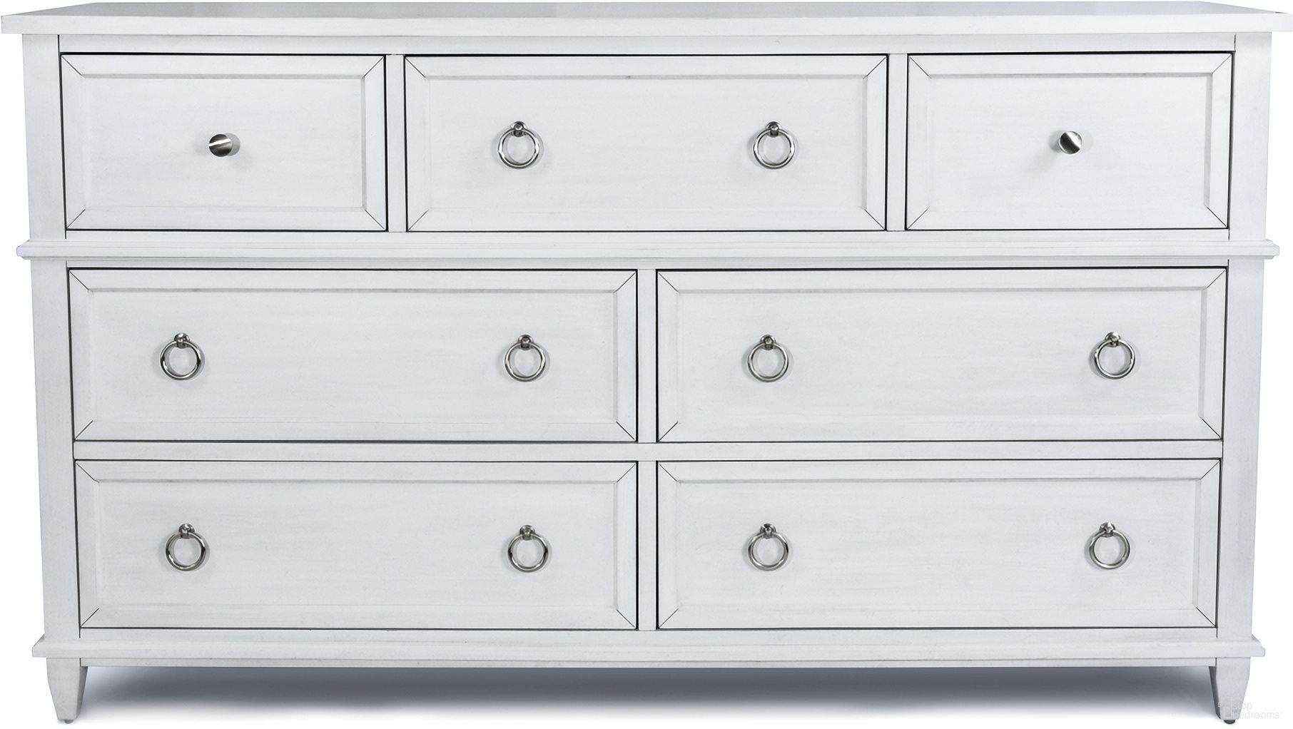 The appearance of Point Breeze 7 Drawer Dresser In White designed by Sea Winds Trading in the coastal interior design. This white piece of furniture  was selected by 1StopBedrooms from Point Breeze Collection to add a touch of cosiness and style into your home. Sku: FL-B65036-FRESHWHITE. Material: Wood.