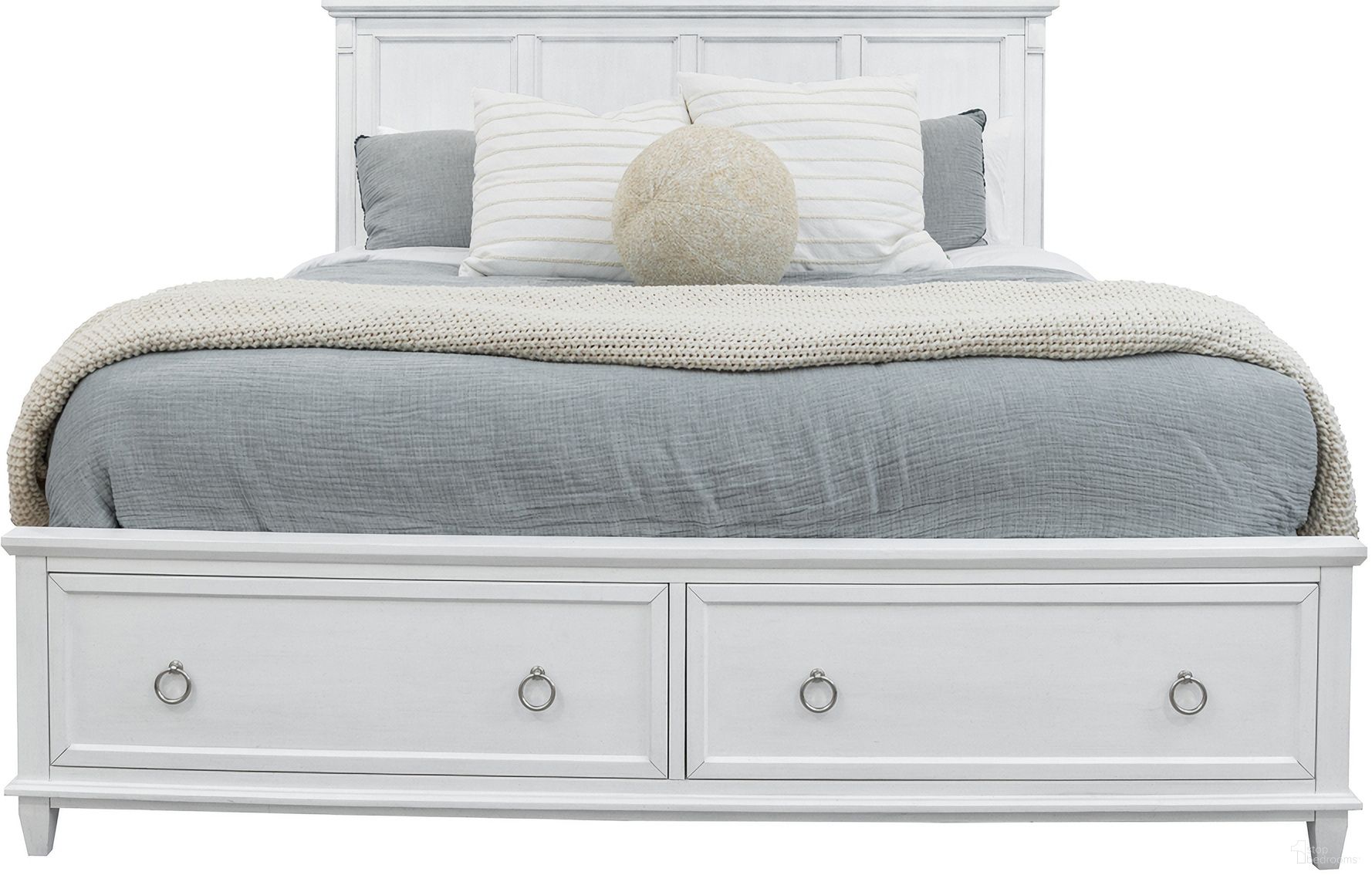 The appearance of Point Breeze King Bed with Storage In White designed by Sea Winds Trading in the coastal interior design. This white piece of furniture was selected by 1StopBedrooms from Point Breeze Collection to add a touch of cosiness and style into your home. Sku: FL-B650KBED-STORAGE-FRESHWHITE. Bed Type: Storage Bed. Material: Wood. Bed Size: King.