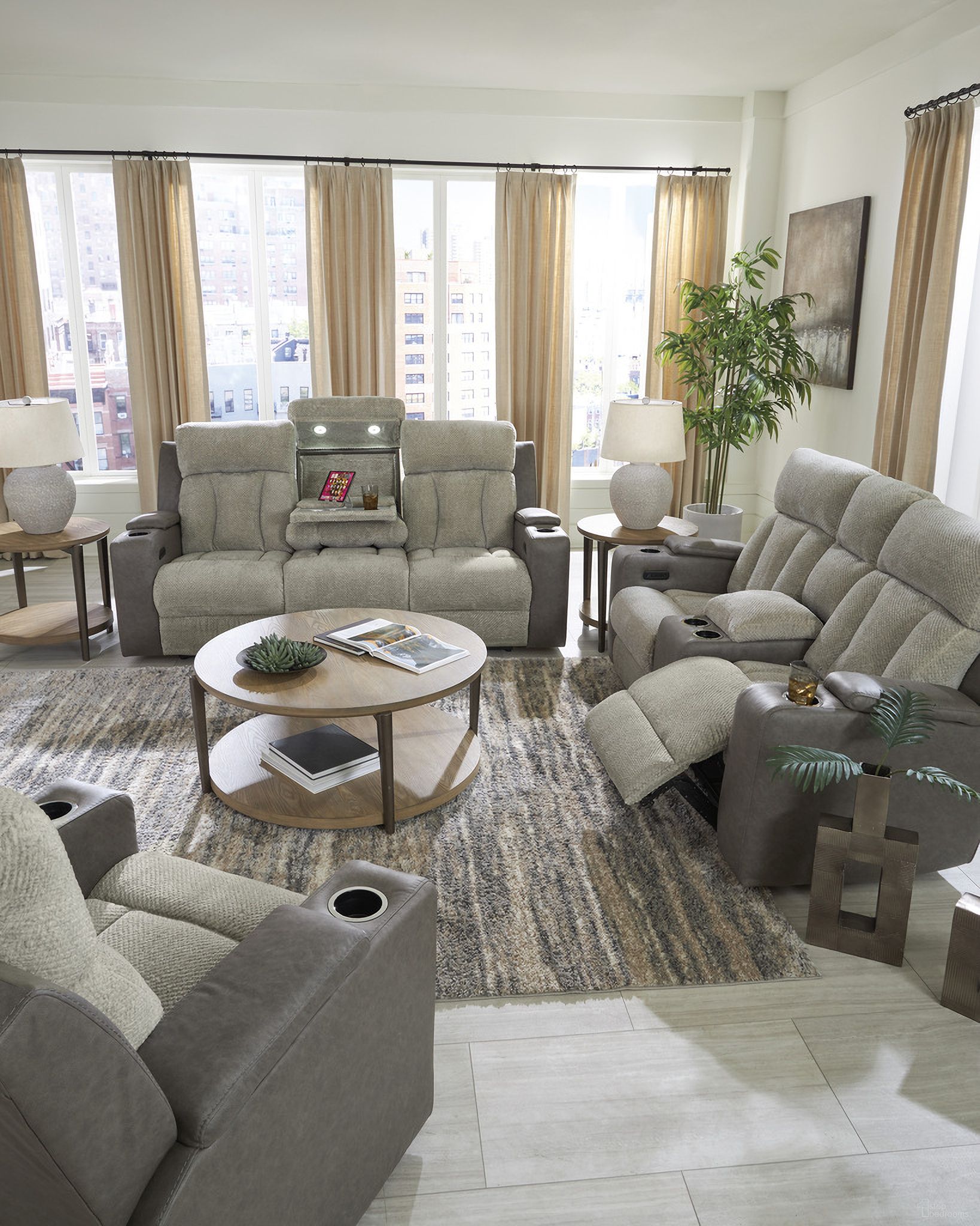 The appearance of Point Clear Power Reclining Living Room Set In Sisal designed by Signature Design by Ashley in the modern / contemporary interior design. This sisal piece of furniture  was selected by 1StopBedrooms from Point Clear Collection to add a touch of cosiness and style into your home. Sku: NC6320415;NC6320418. Material: Faux Leather.