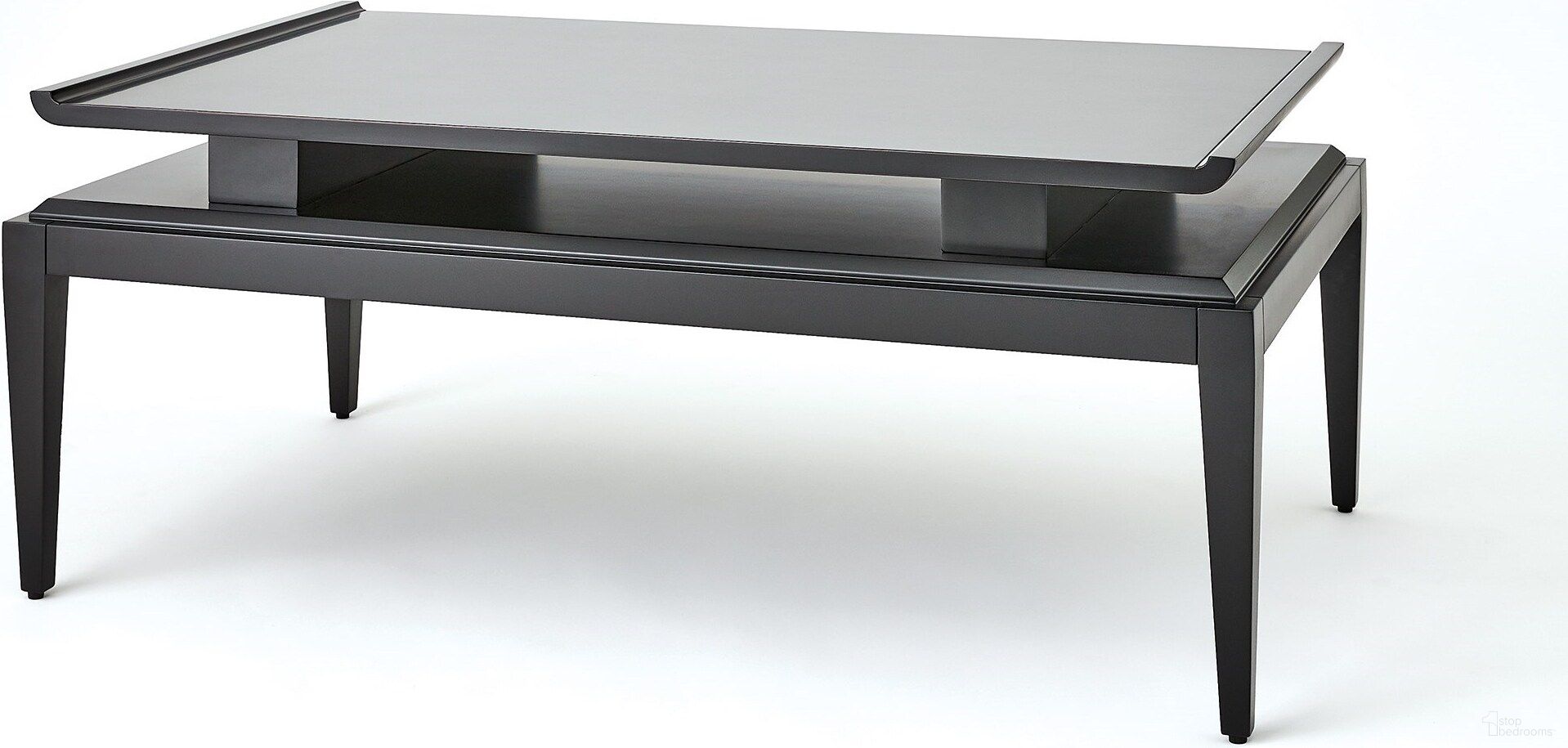 The appearance of Poise Cocktail Table In Black Satin designed by Global Views in the modern / contemporary interior design. This black piece of furniture was selected by 1StopBedrooms from Poise Collection to add a touch of cosiness and style into your home. Sku: 220003. Material: Wood.