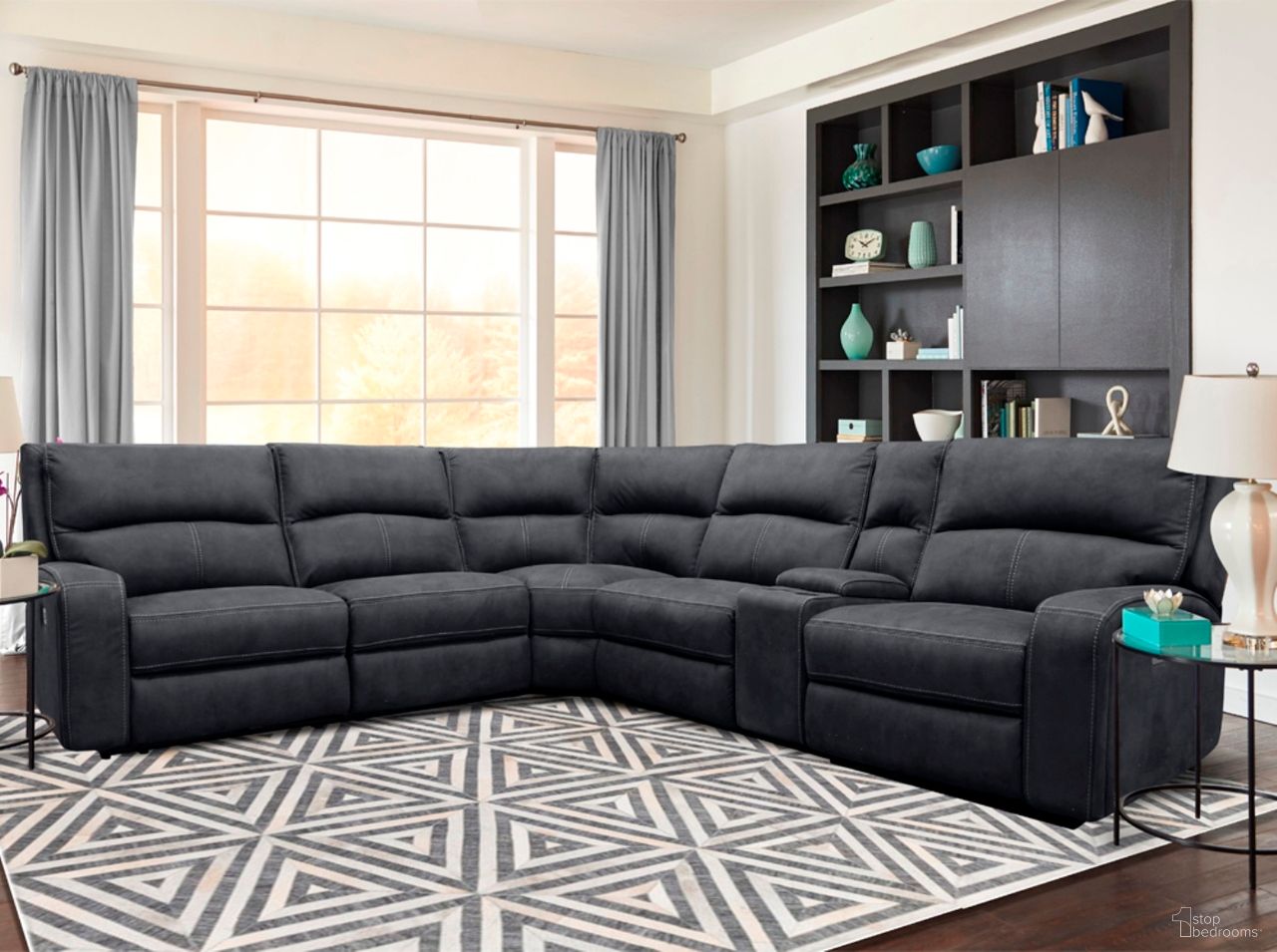 The appearance of Polaris 6 Piece Modular Power Reclining Sectional With Power Headrests And Console In Slate designed by Parker House in the traditional interior design. This slate piece of furniture was selected by 1StopBedrooms from Polaris Collection to add a touch of cosiness and style into your home. Sku: MPOL#810-SLA;MPOL#811LPH-SLA;MPOL#811RPH-SLA;MPOL#840-SLA;MPOL#850-SLA;MPOL#860-SLA. Material: Polyester. Layout: L-Shape.