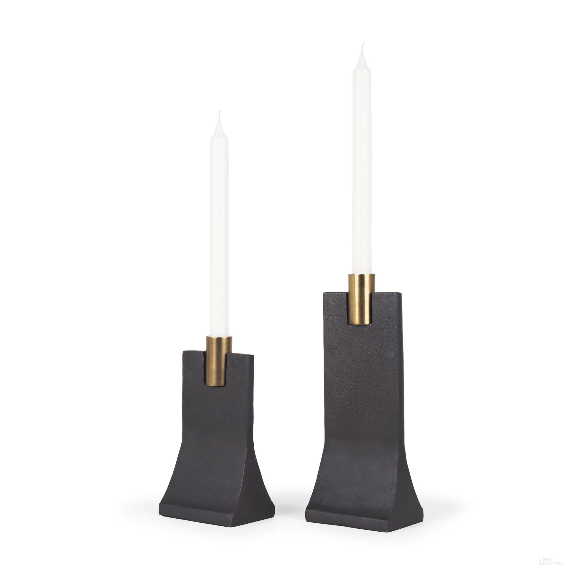 Polli Inner Design Polli Brushed Gold Metal Taper Candle Holders Set of 2 In Matte Black ...