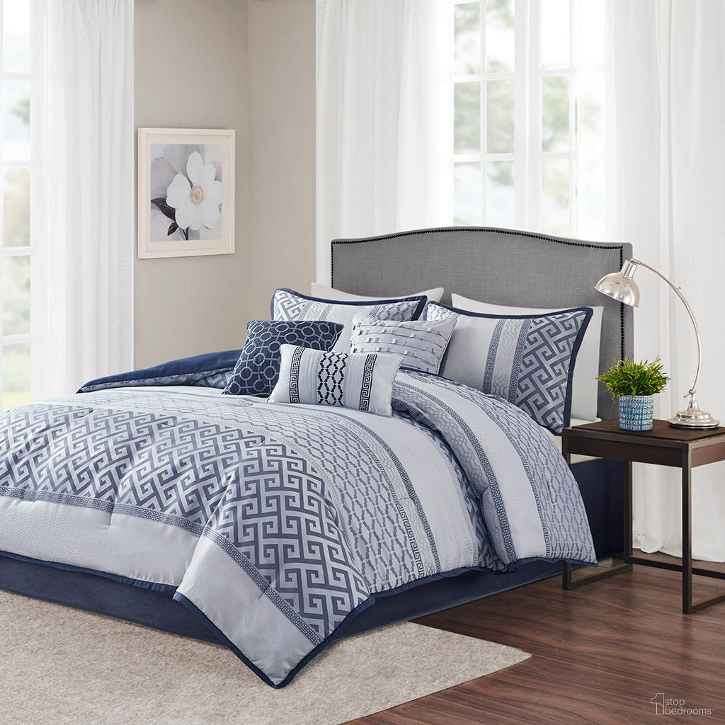 The appearance of Polyester 7 Pieces Jacquard Queen Comforter Set In Navy designed by Olliix in the traditional interior design. This navy piece of furniture was selected by 1StopBedrooms from Bennett Collection to add a touch of cosiness and style into your home. Sku: MP10-7392. Material: Polyester. Bed Size: Queen.