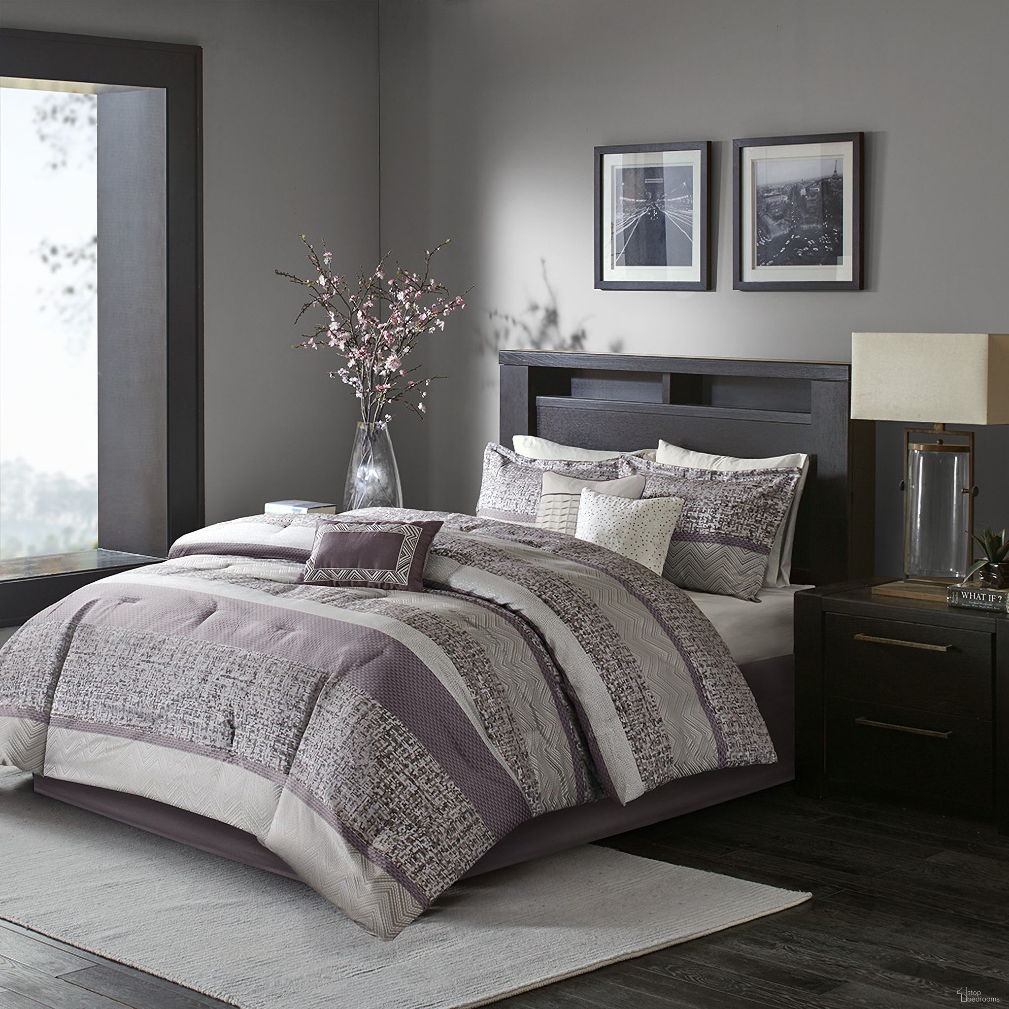 Polyester 7 Piece Jacquard California King Comforter Set In Purple