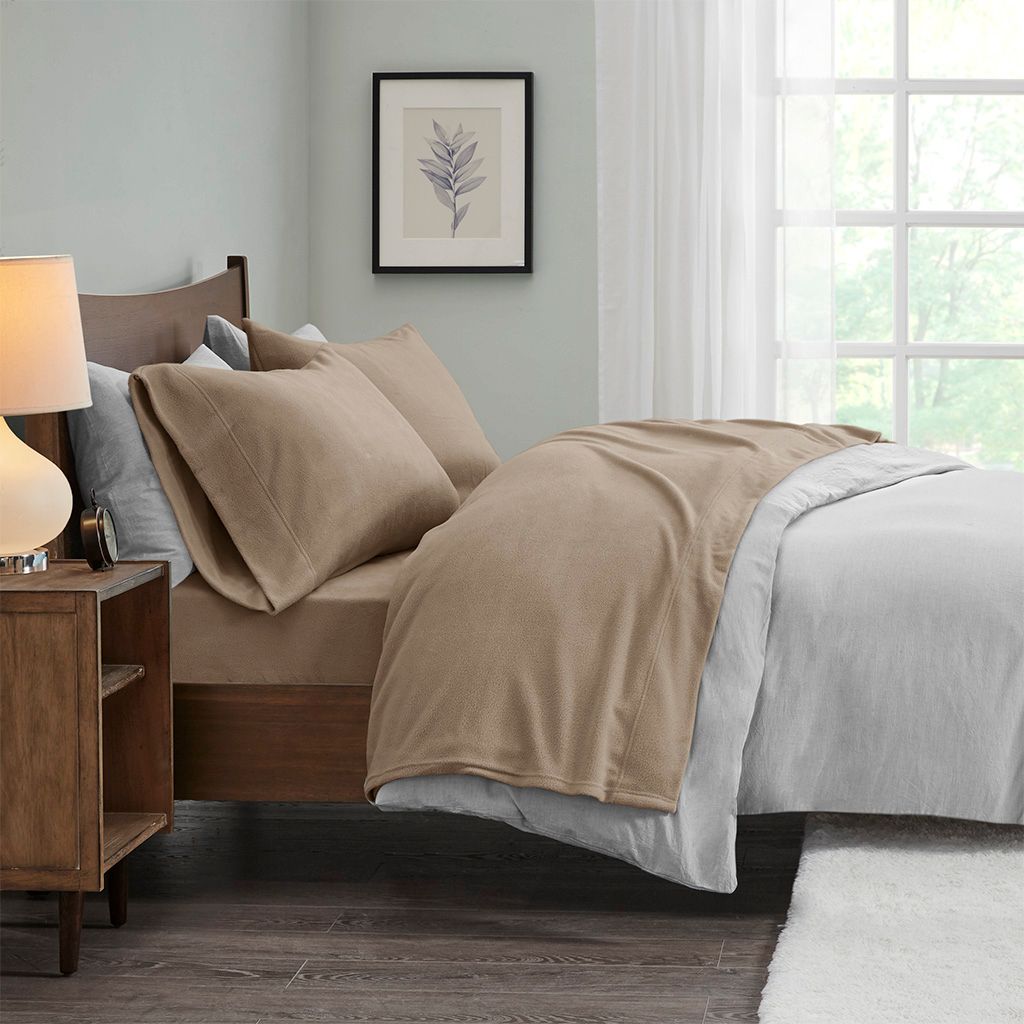 Polyester Knitted Micro Fleece Solid 4 Piece King Sheet Set In Brown