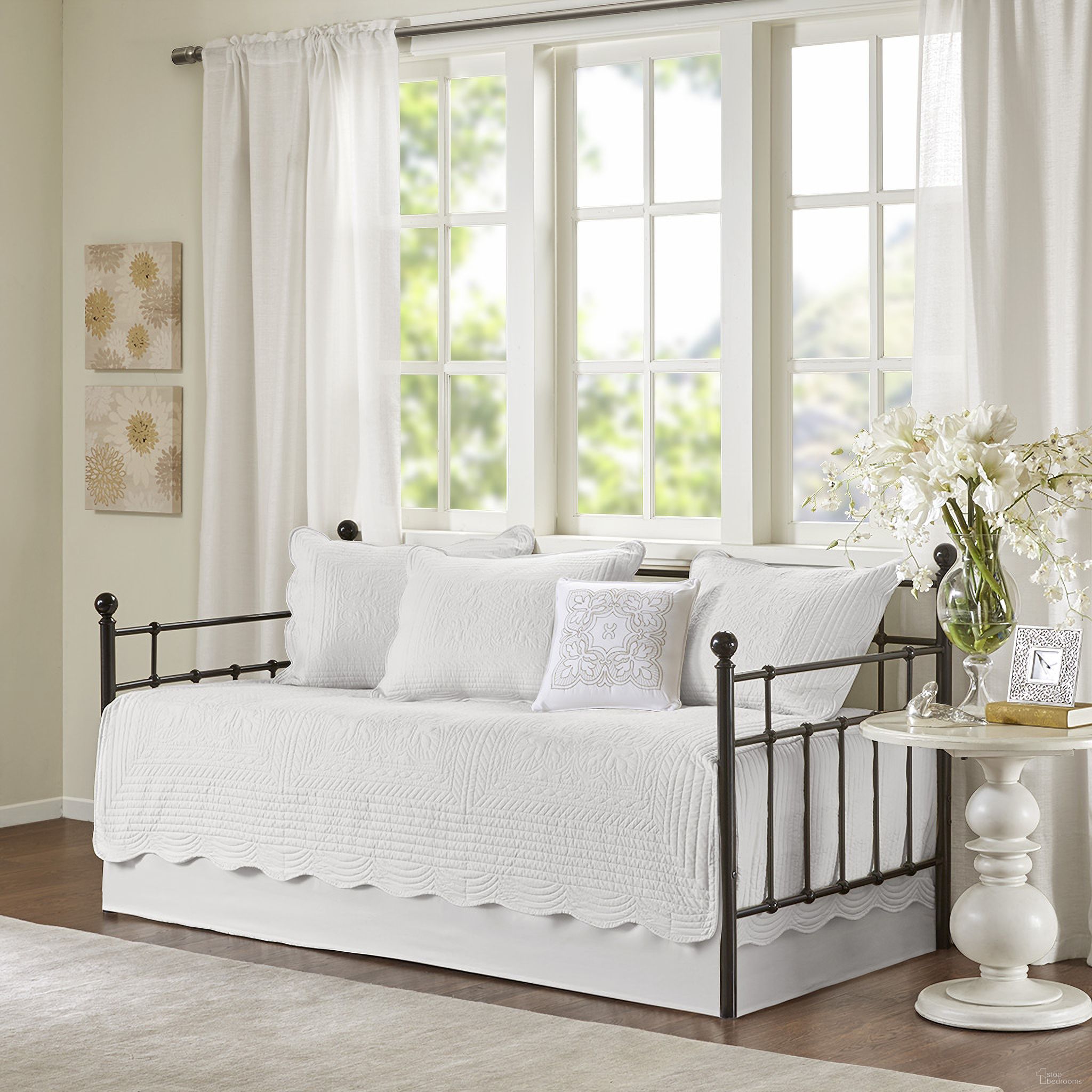 The appearance of Polyester Microfiber 6 Piece Daybed Cover Set In White designed by Olliix in the country / farmhouse interior design. This white piece of furniture  was selected by 1StopBedrooms from Tuscany Collection to add a touch of cosiness and style into your home. Sku: MP13-5023. Material: Polyester. Bed Size: Twin.