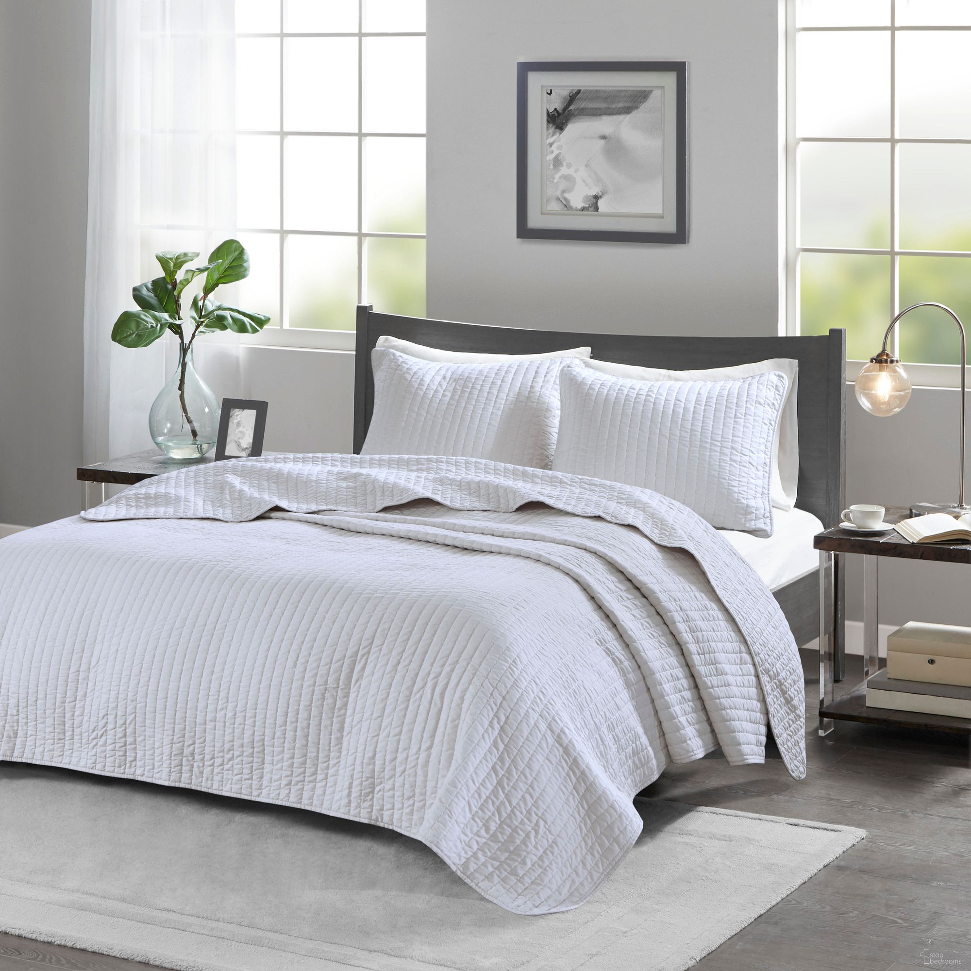Polyester Microfiber 2 Piece Twin Coverlet Mini Set In White
