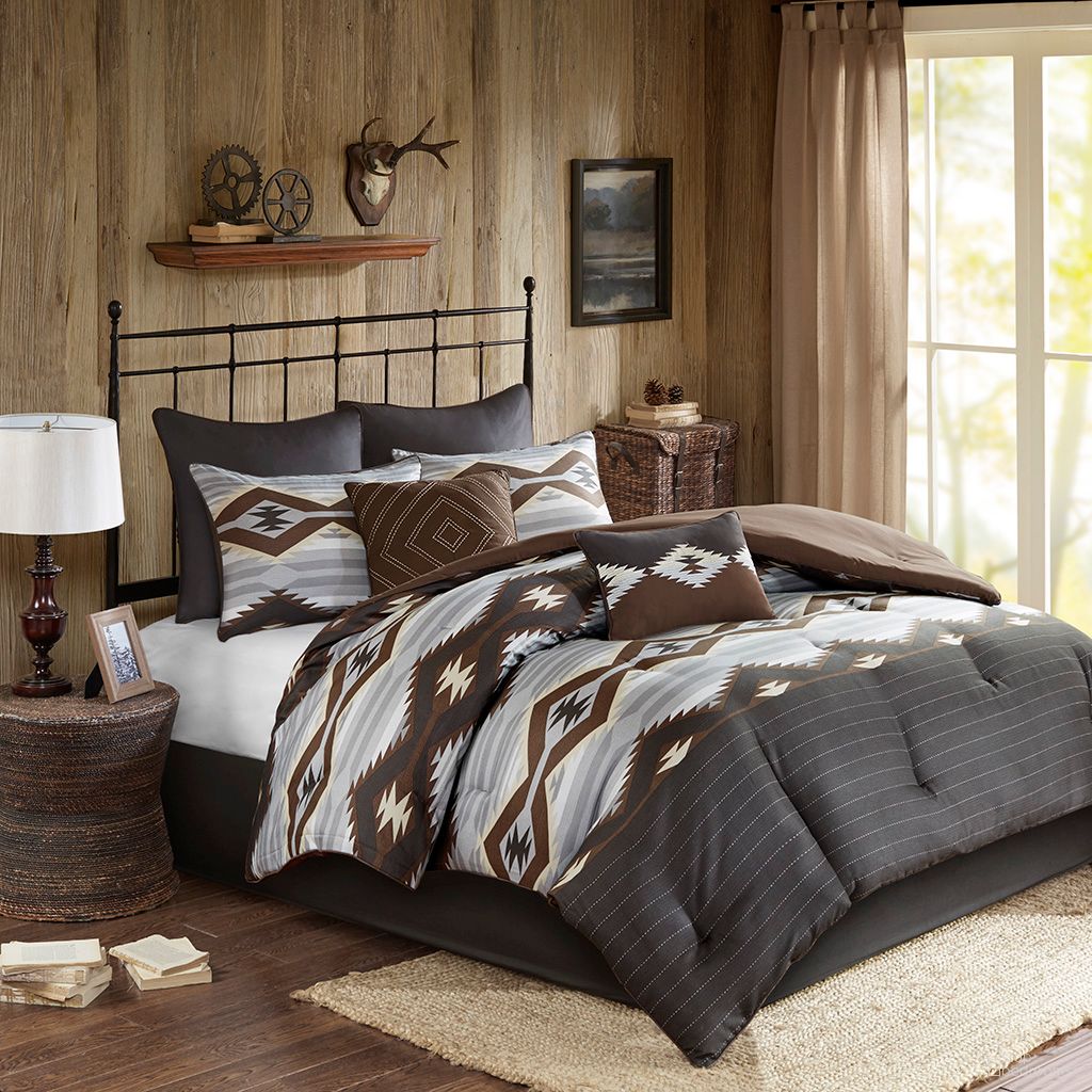 The appearance of Polyester Printed 8 Piece Oversized Queen Comforter Set In Grey/Brown designed by Olliix in the cabin / lodge interior design. This grey/brown piece of furniture  was selected by 1StopBedrooms from Bitter Creek Collection to add a touch of cosiness and style into your home. Sku: WR10-2179. Material: Polyester. Bed Size: Queen.