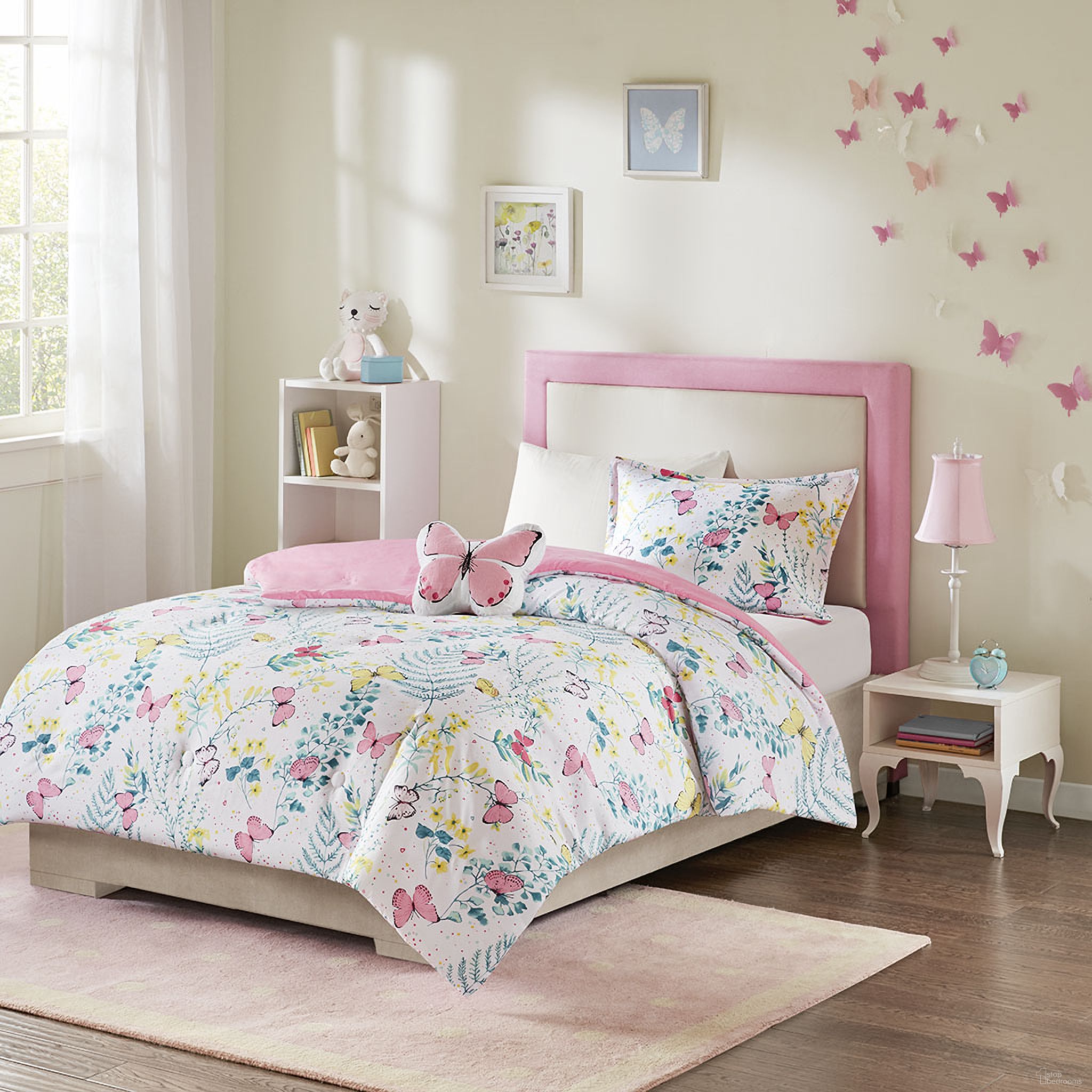 Polyester Printed 3 Piece Twin Comforter Set In Pink