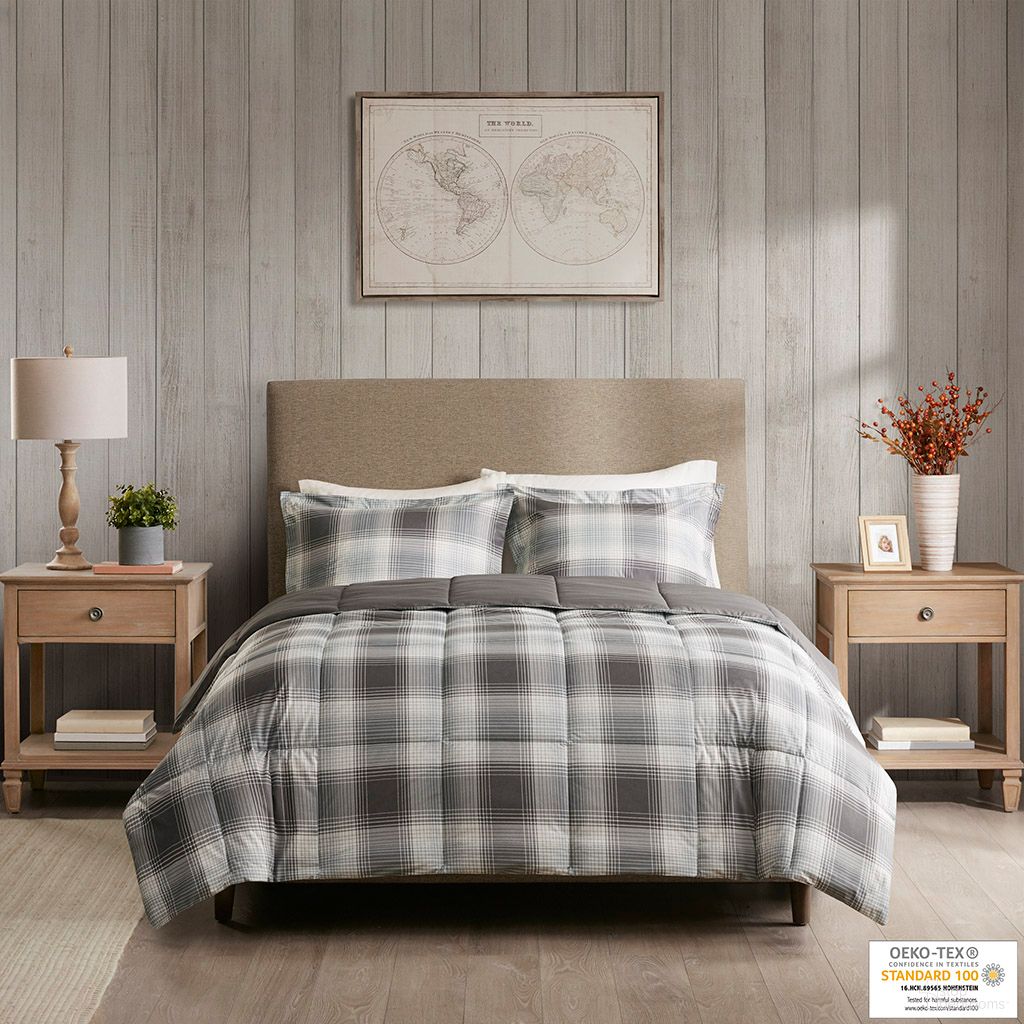 The appearance of Polyester Printed Softspun Queen Comforter Set In Grey designed by Olliix in the cabin / lodge interior design. This grey piece of furniture was selected by 1StopBedrooms from Woodsman Collection to add a touch of cosiness and style into your home. Sku: WR10-1512. Material: Microfiber. Bed Size: Queen.