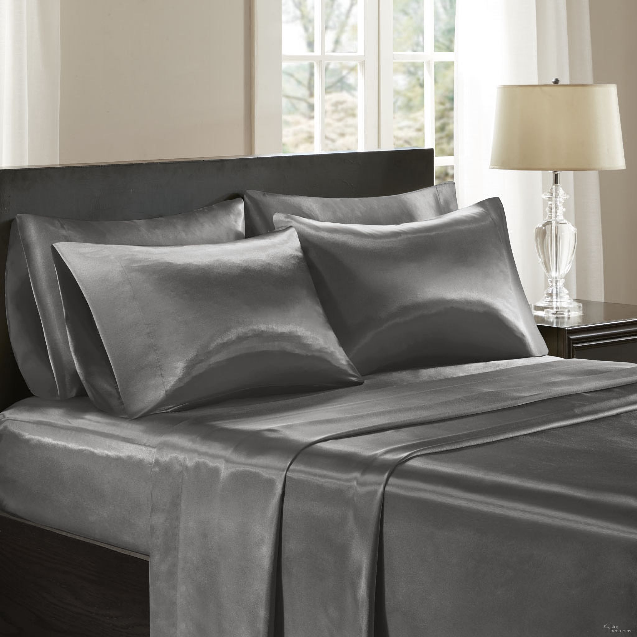 The appearance of Polyester Satin 6 Piece California King Sheet Set In Grey designed by Olliix in the transitional interior design. This grey piece of furniture was selected by 1StopBedrooms from Satin Collection to add a touch of cosiness and style into your home. Sku: MPE20-771. Material: Polyester. Bed Size: California King.