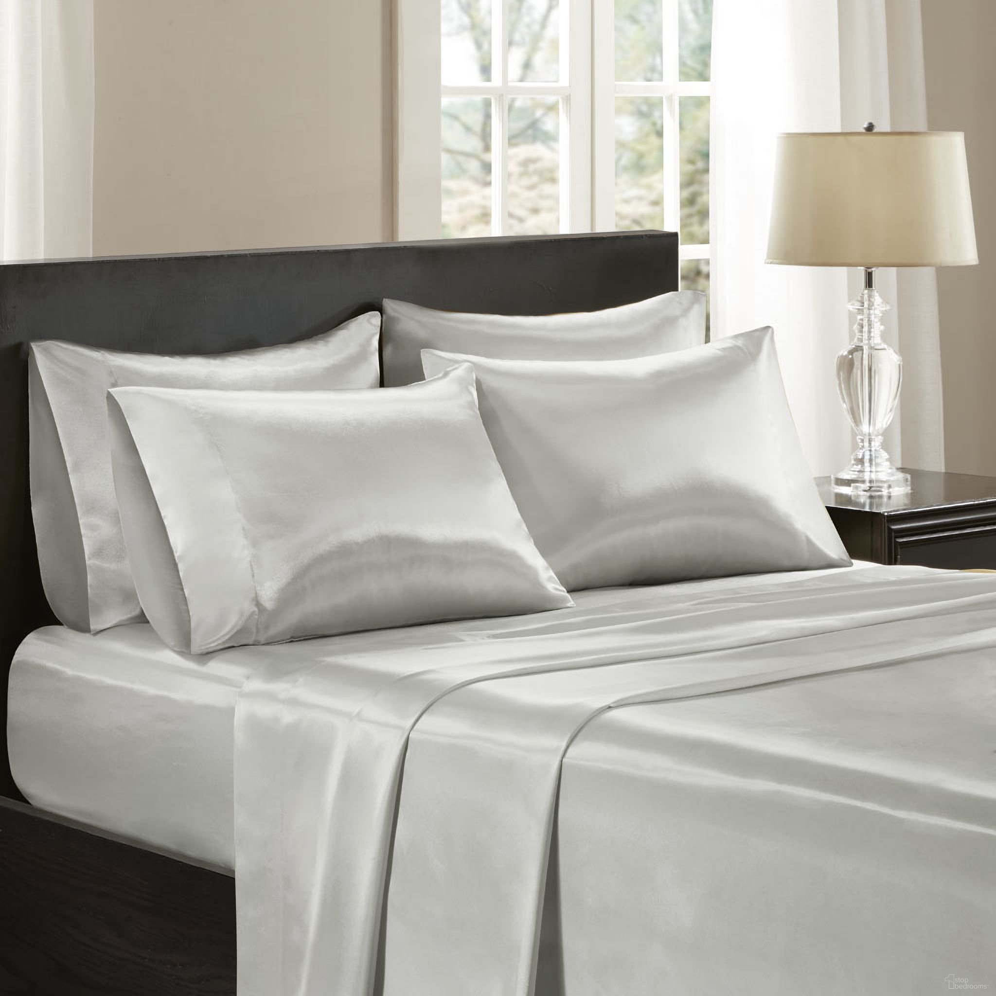 Polyester Satin 6 Piece King Sheet Set In Light Grey