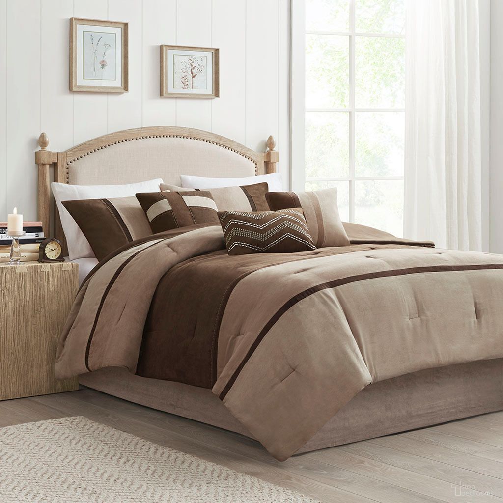 Palisades 7 Piece Faux Suede California King Comforter Set In Brown
