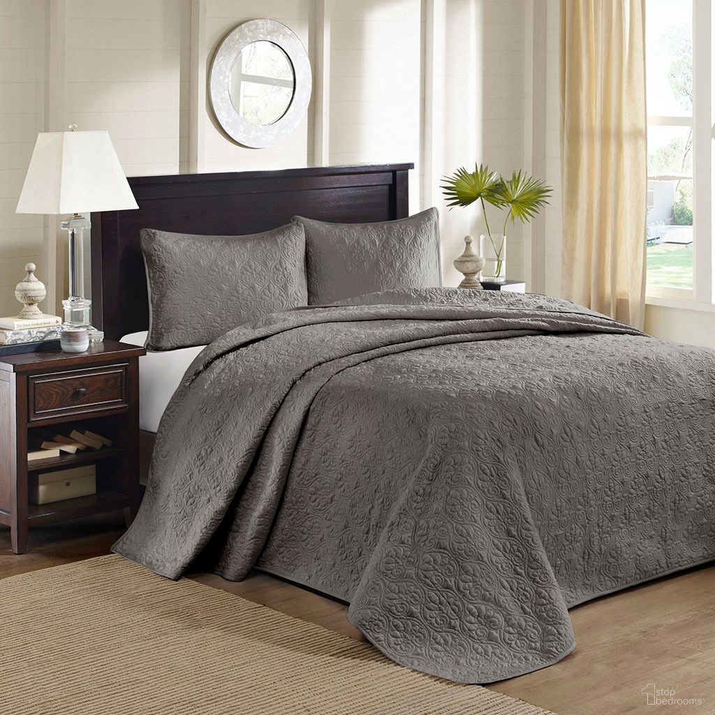 Quebec 3 Piece Reversible Bedspread Set In Dark Grey