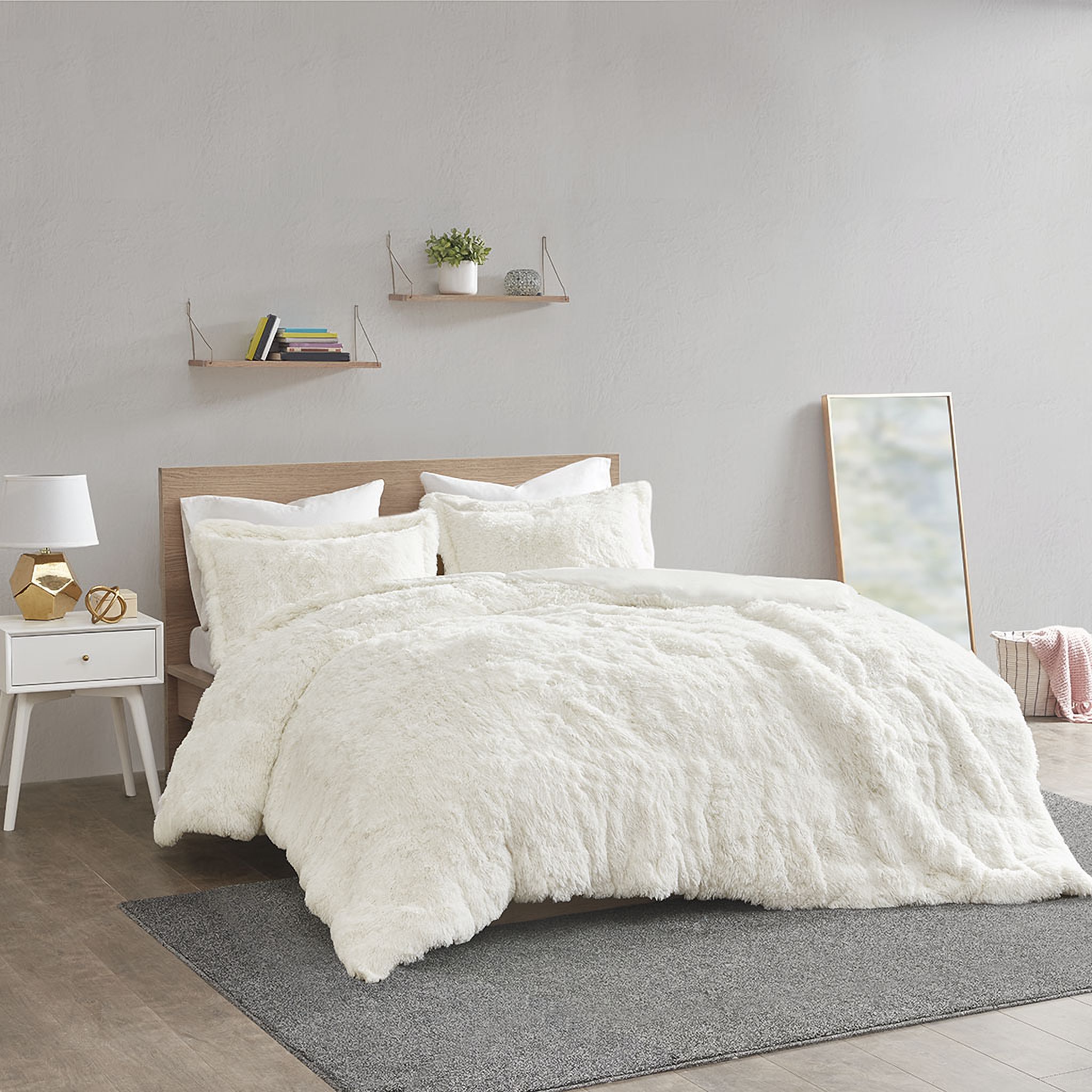 The appearance of Polyester Solid Shaggy Fur 2 Piece Twin Duvet Cover Set In Ivory designed by Olliix in the transitional interior design. This ivory piece of furniture was selected by 1StopBedrooms from Malea Collection to add a touch of cosiness and style into your home. Sku: ID12-1923. Material: Polyester. Bed Size: Twin.