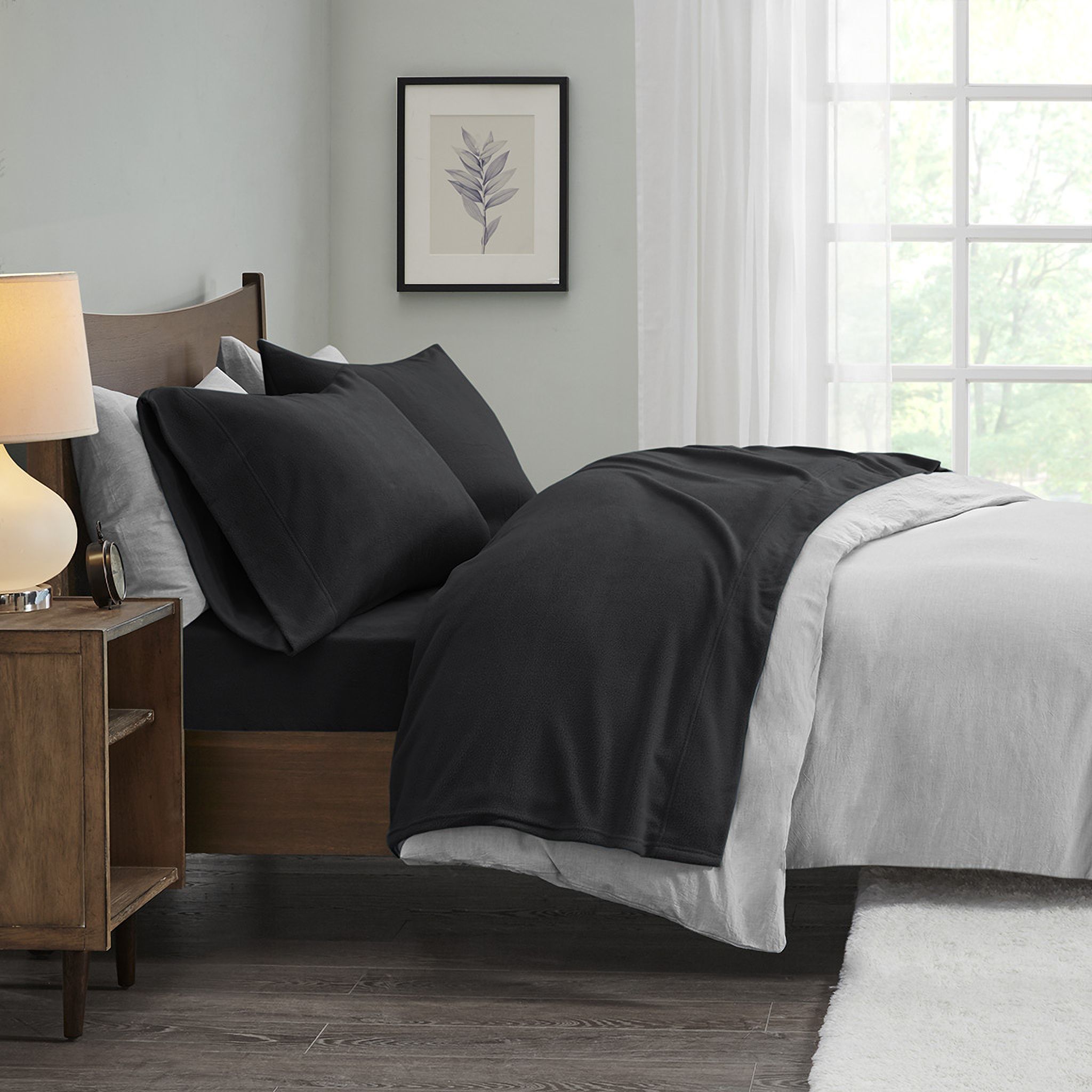 Polyester Solid 3 Piece Twin XL Sheet Set In Black