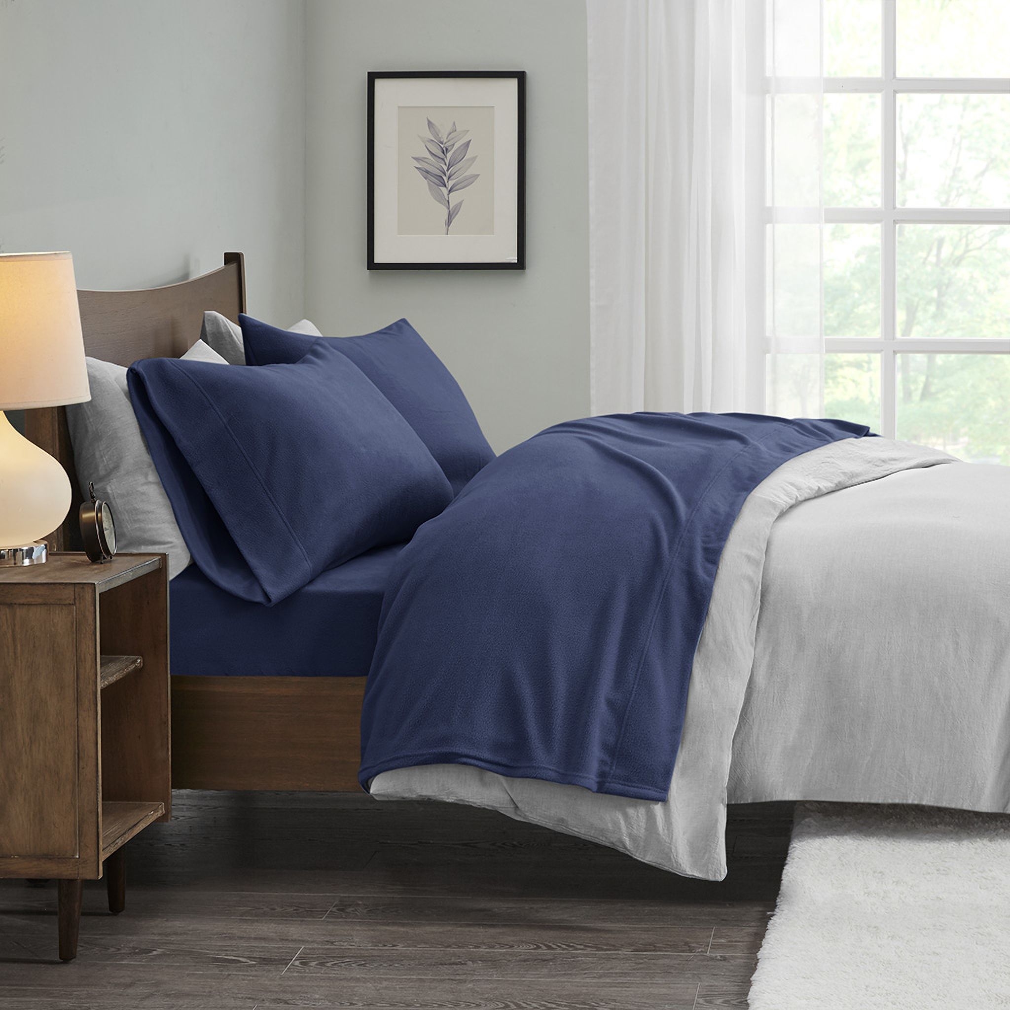 Polyester Solid 4 Piece California King Sheet Set In Navy