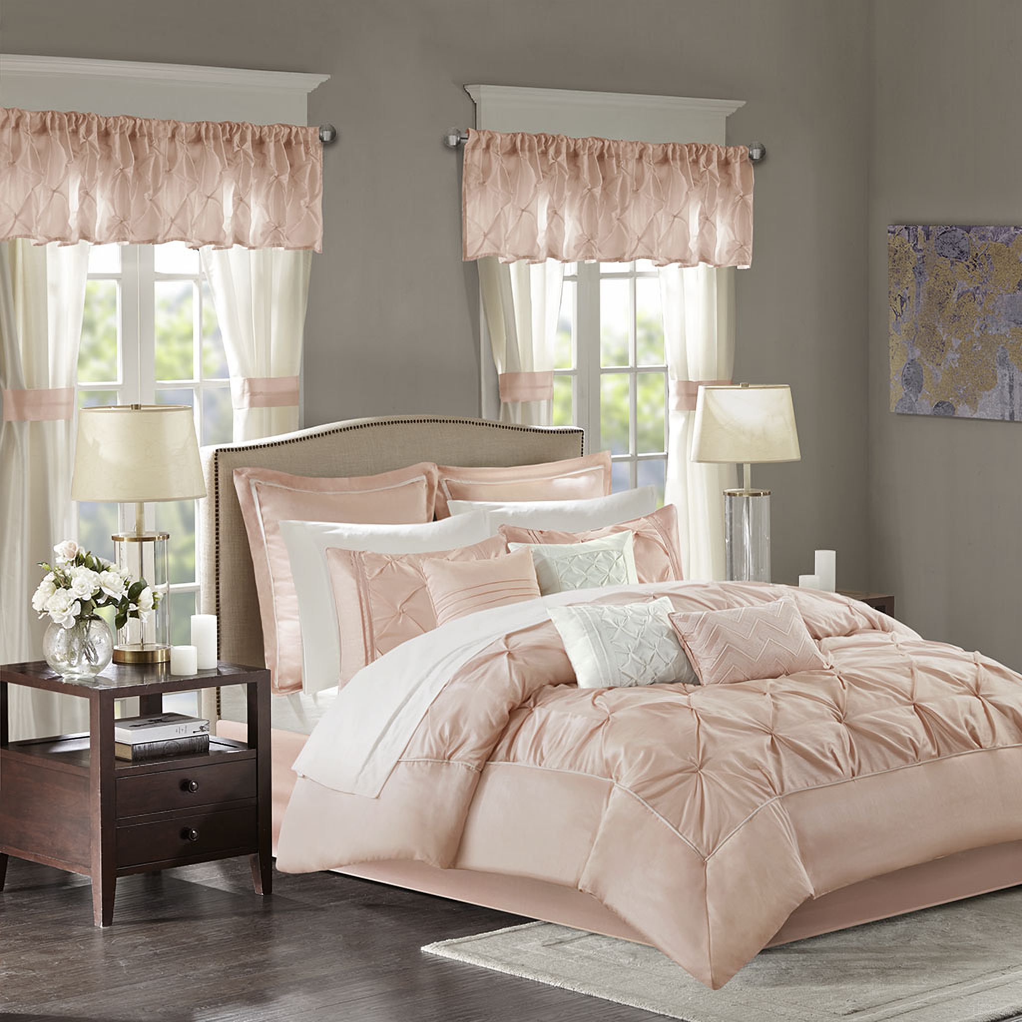 The appearance of Polyester Tufted 24 Piece King Comforter Set In Blush designed by Olliix in the transitional interior design. This blush piece of furniture was selected by 1StopBedrooms from Joella Collection to add a touch of cosiness and style into your home. Sku: MPE10-810. Material: Polyester. Bed Size: King.