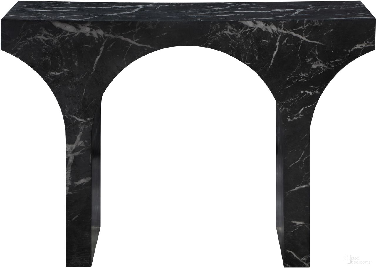 Pomezia Marble Finish Concrete Console Table In Black
