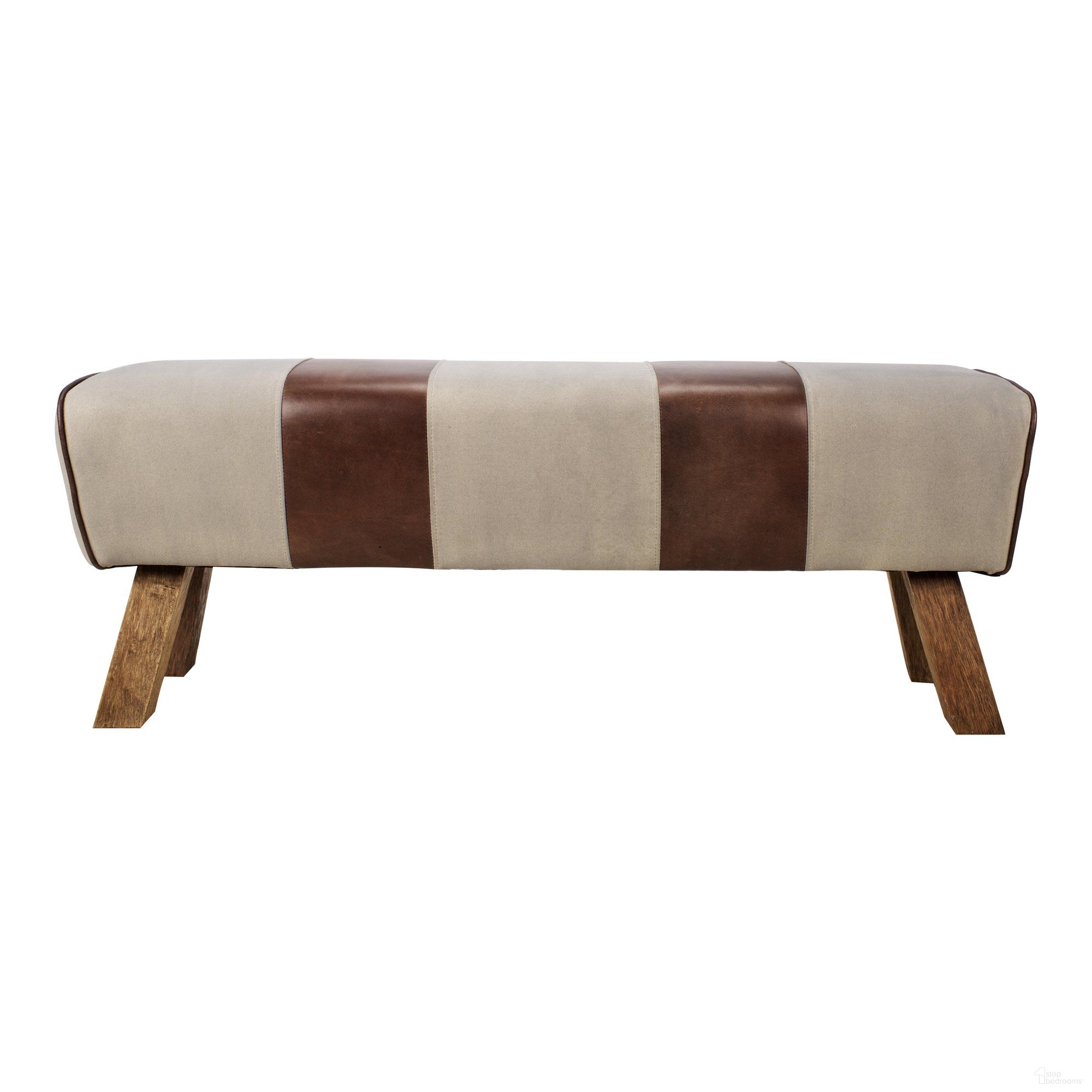 The appearance of Pommel Brown Bench designed by Moes Home in the transitional interior design. This beige piece of furniture was selected by 1StopBedrooms from Pommel Collection to add a touch of cosiness and style into your home. Sku: QN-1008-03. Material: Leather.