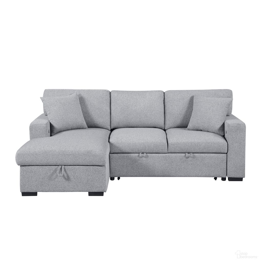 The appearance of Pompano 2-Piece Sectional with Left Chaise, Pull-out Bed, Hidden Storages and Shelves, Charging Ports In Gray designed by Homelegance in the modern / contemporary interior design. This gray piece of furniture was selected by 1StopBedrooms from Pompano Collection to add a touch of cosiness and style into your home. Sku: 9630GY-LC;9630GY-2R. Material: Boucle. Layout: LAF.