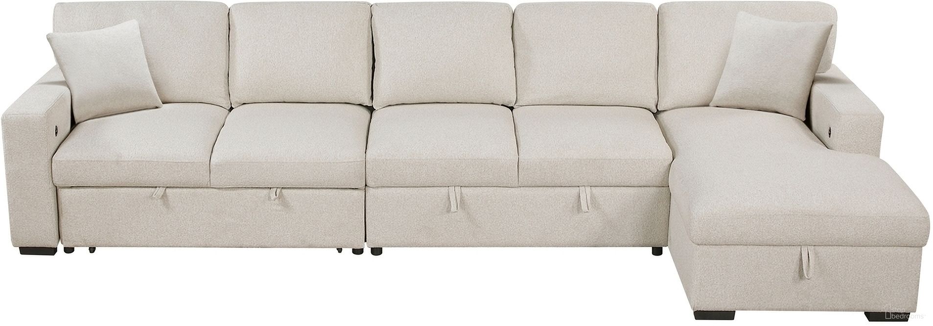The appearance of Pompano 3-Piece Sectional with Right Chaise, Pull-out Bed, Hidden Storages and Shelves, Charging Ports In Beige designed by Homelegance in the modern / contemporary interior design. This beige piece of furniture was selected by 1StopBedrooms from Pompano Collection to add a touch of cosiness and style into your home. Sku: 9630BE-2L;9630BE-2A;9630BE-RC. Material: Boucle.