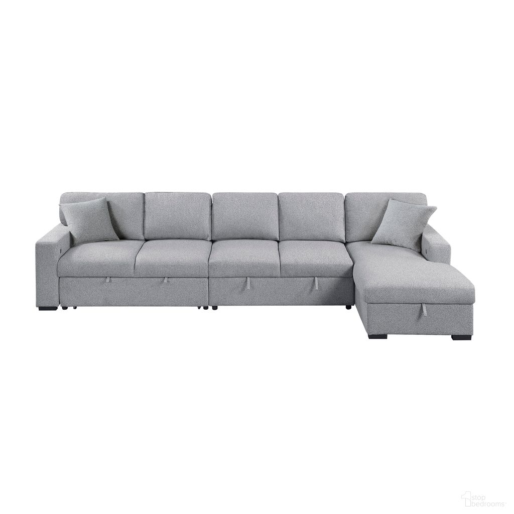 The appearance of Pompano 3-Piece Sectional with Right Chaise, Pull-out Bed, Hidden Storages and Shelves, Charging Ports In Gray designed by Homelegance in the modern / contemporary interior design. This gray piece of furniture  was selected by 1StopBedrooms from Pompano Collection to add a touch of cosiness and style into your home. Sku: 9630GY-2L;9630GY-2A;9630GY-RC. Material: Boucle.