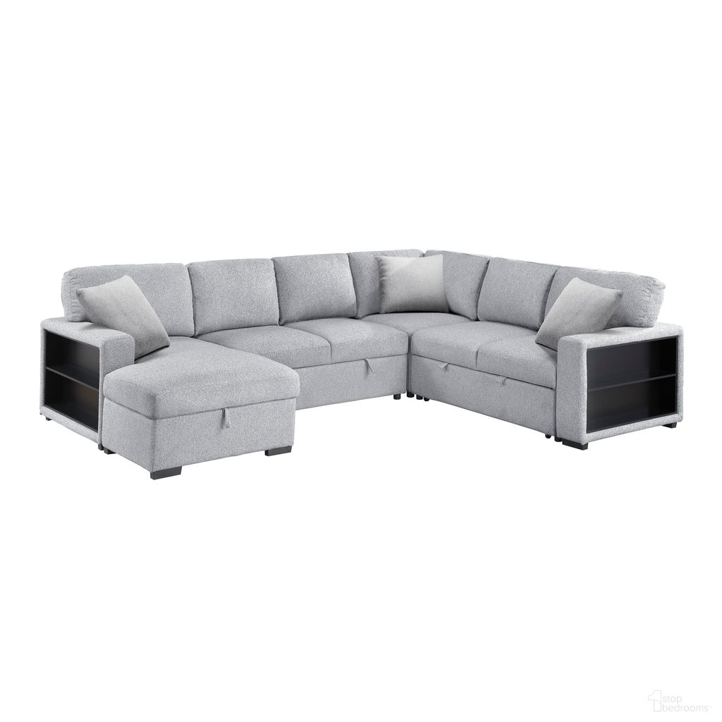 The appearance of Pompano 4-Piece Sectional with Left Chaise, Pull-out Bed, Hidden Storages and Shelves, Charging Ports In Gray designed by Homelegance in the modern / contemporary interior design. This gray piece of furniture was selected by 1StopBedrooms from Pompano Collection to add a touch of cosiness and style into your home. Sku: 9630GY-LC;9630GY-2R;9630GY-2A;9630GY-CR. Material: Boucle.