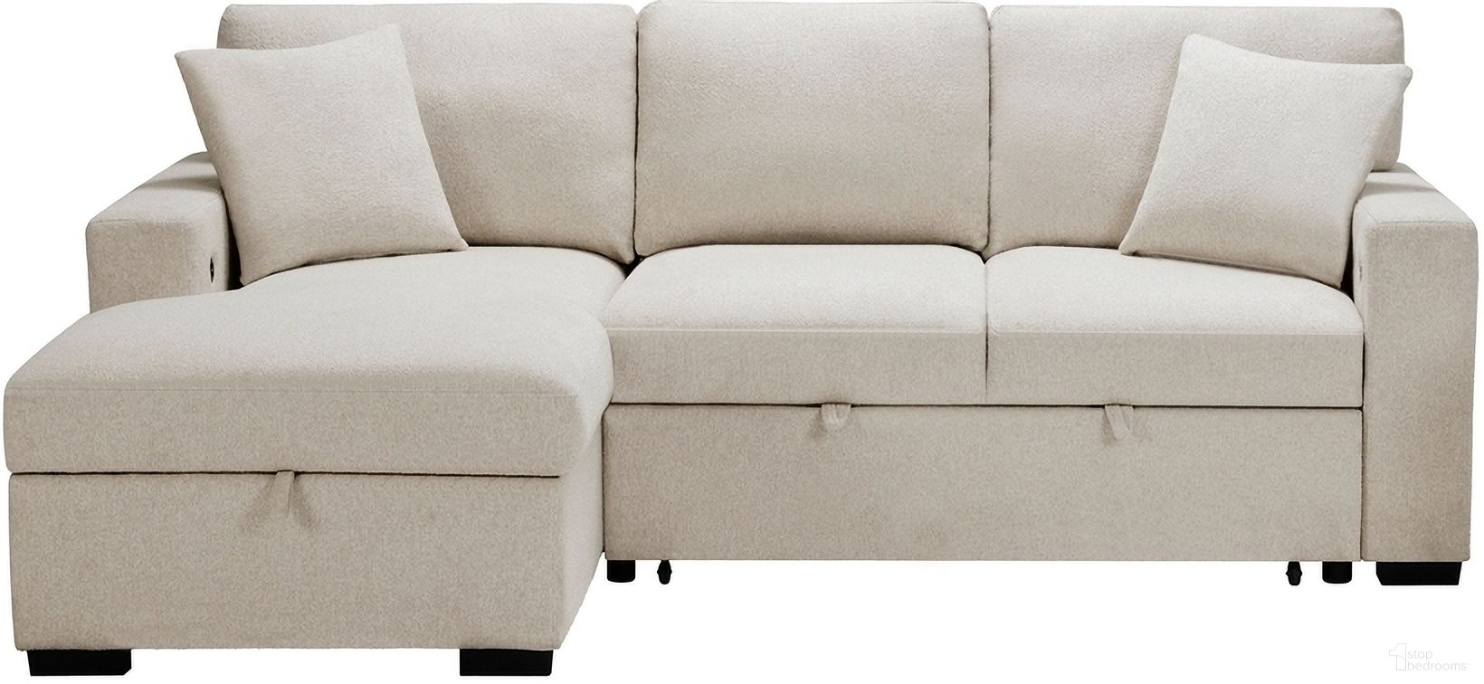The appearance of Pompano Sectional with Left Chaise, Pull-out Bed and Hidden Storage, Charging Ports In Beige designed by Homelegance in the modern / contemporary interior design. This beige piece of furniture  was selected by 1StopBedrooms from Pompano Collection to add a touch of cosiness and style into your home. Sku: 9630BE-LC;9630BE-2R. Material: Boucle. Layout: LAF.