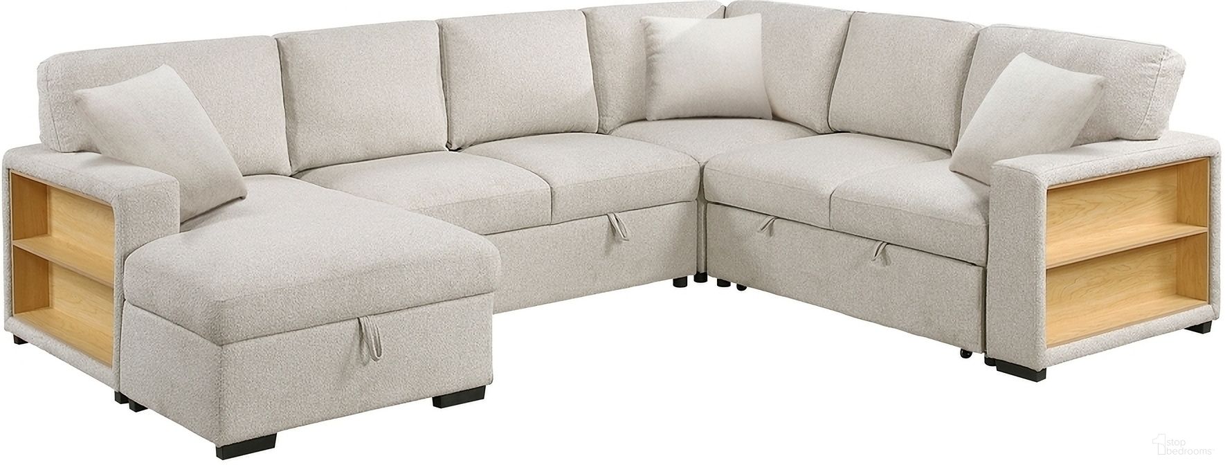 The appearance of Pompano Sectional with Left Chaise, Pull-out Bed, Hidden Storages and Shelves, Charging Ports In Beige designed by Homelegance in the modern / contemporary interior design. This beige piece of furniture was selected by 1StopBedrooms from Pompano Collection to add a touch of cosiness and style into your home. Sku: 9630BE-LC;9630BE-2R;9630BE-CR;9630BE-2A. Material: Boucle.
