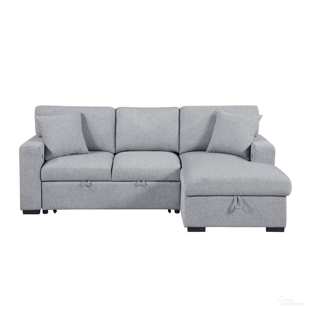 The appearance of Pompano Sectional with Right Chaise, Pull-out Bed, Hidden Storage and Shelves, Charging Ports In Gray designed by Homelegance in the modern / contemporary interior design. This gray piece of furniture  was selected by 1StopBedrooms from Pompano Collection to add a touch of cosiness and style into your home. Sku: 9630GY-RC;9630GY-2L. Layout: Sofa & Chaise. Material: Boucle.