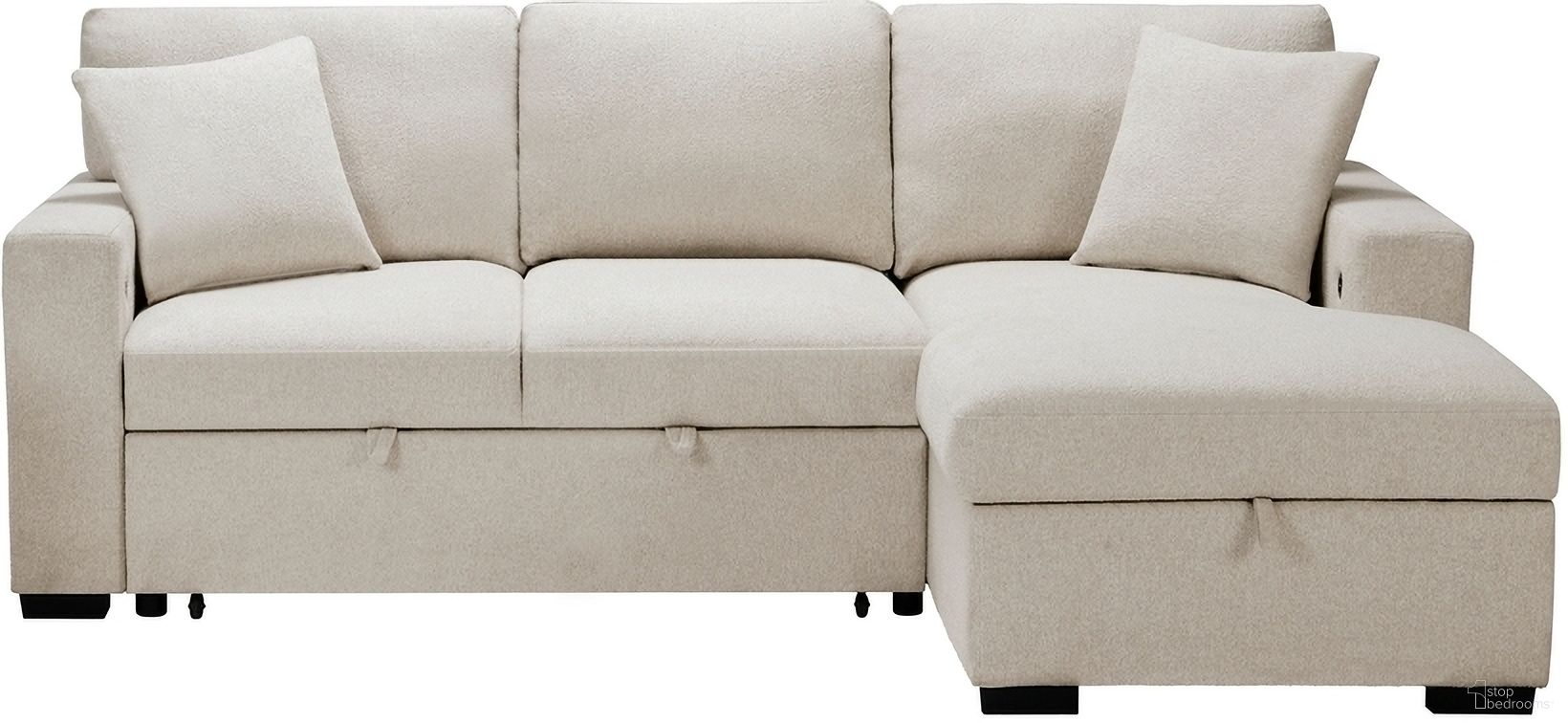 The appearance of Pompano Sectional with Right Chaise, Pull-out Bed, Hidden Storage, Shelves and Charging Ports In Beige designed by Homelegance in the modern / contemporary interior design. This beige piece of furniture  was selected by 1StopBedrooms from Pompano Collection to add a touch of cosiness and style into your home. Sku: 9630BE-RC;9630BE-2L. Layout: Sofa & Chaise. Material: Boucle.