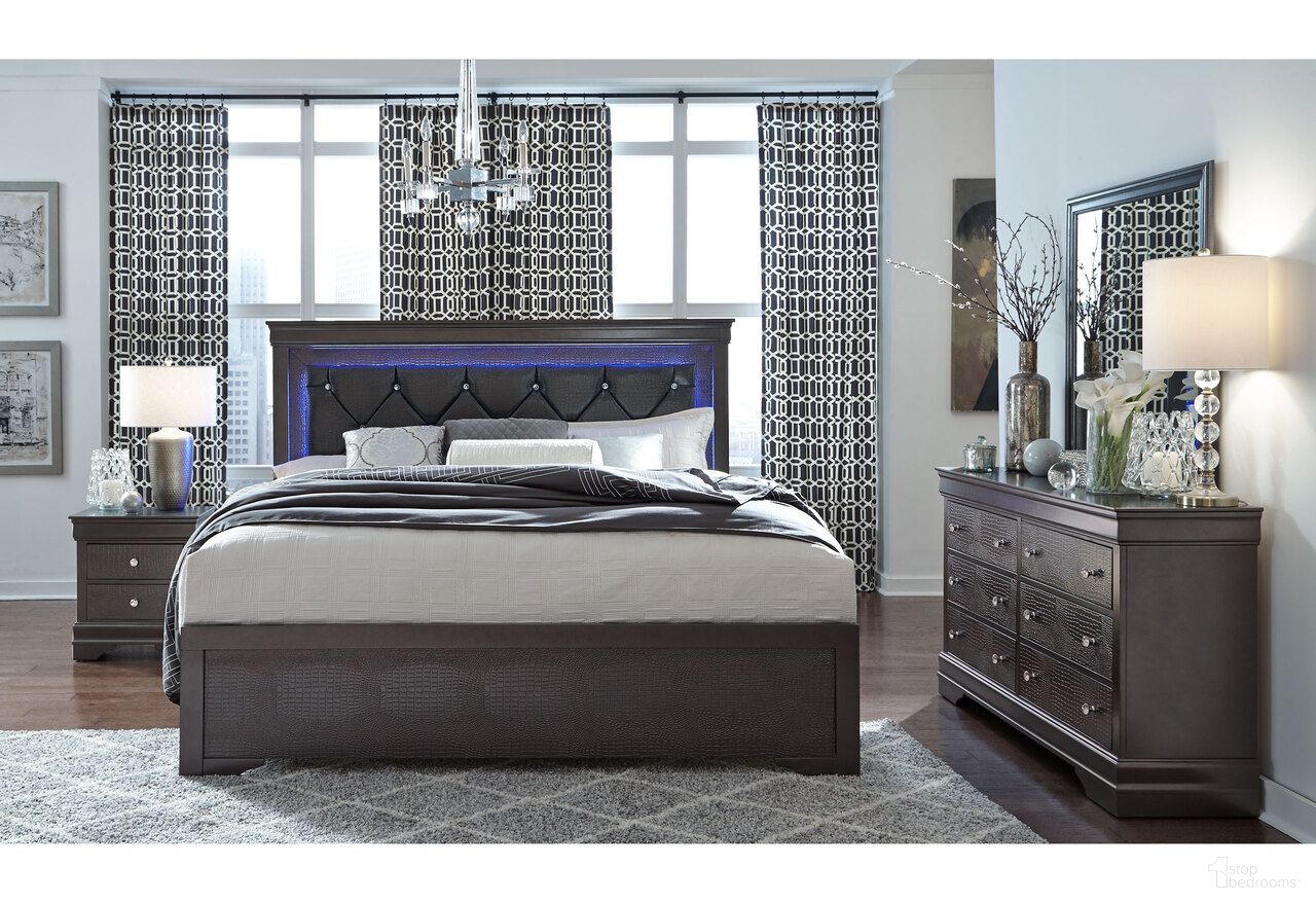 Pompei Bedroom Set with LED In Metallic Grey