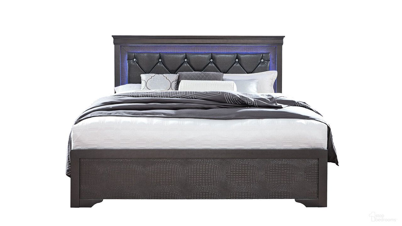 Pompei Queen Bed with LED In Metallic Grey