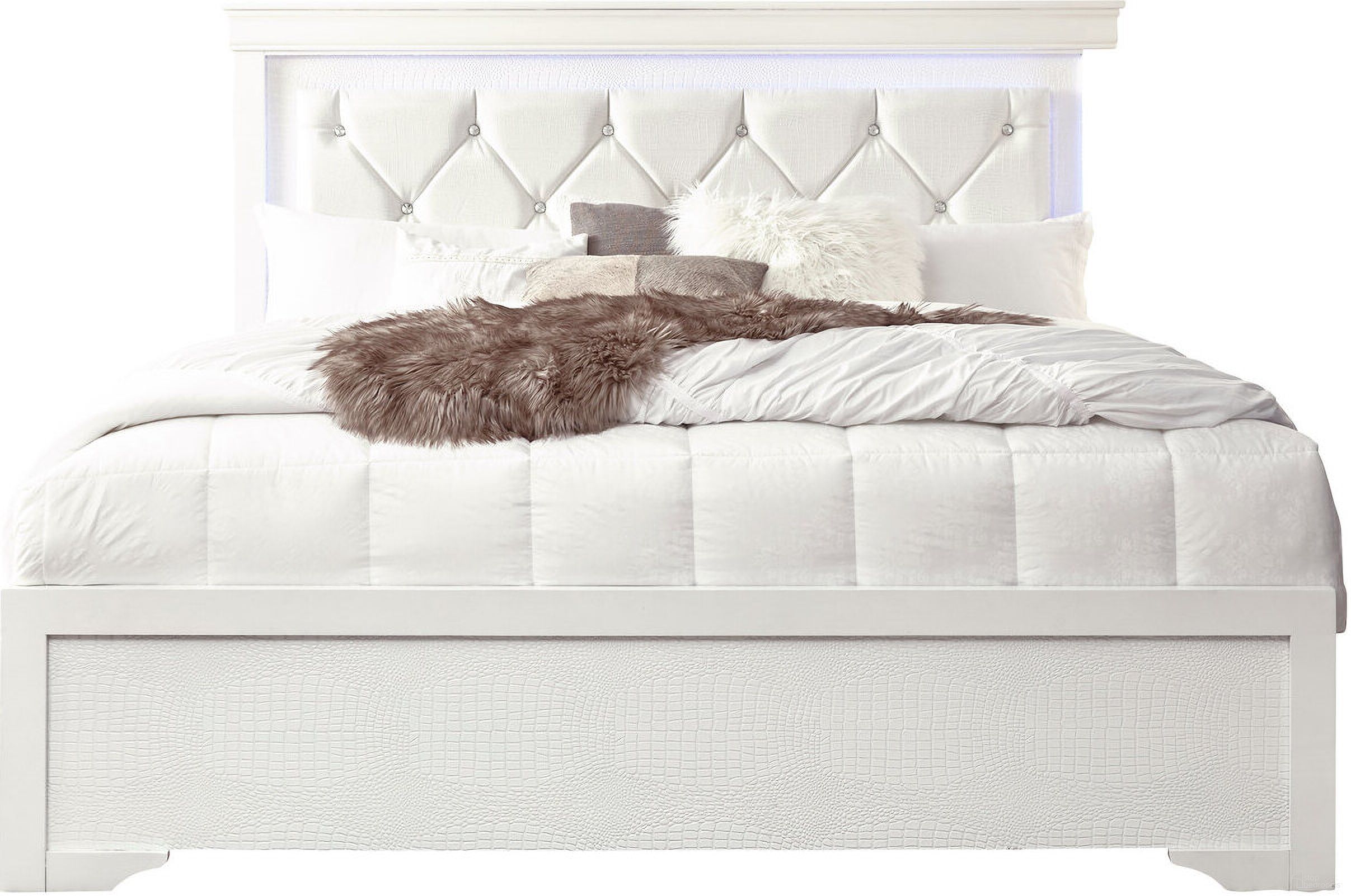 Pompei Queen Bed with LED In Metallic White