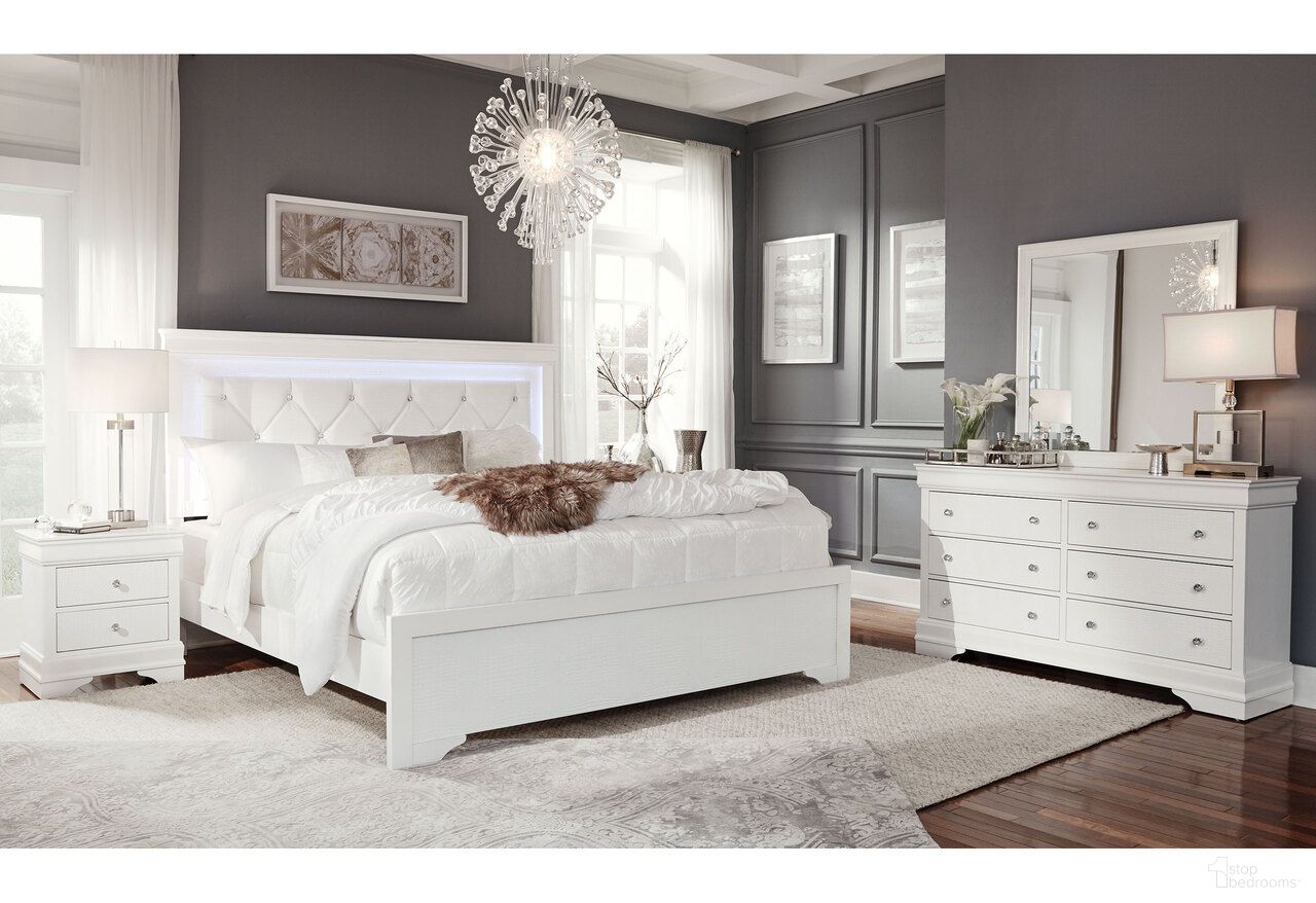 Pompei Youth Bedroom Set with LED In Metallic White