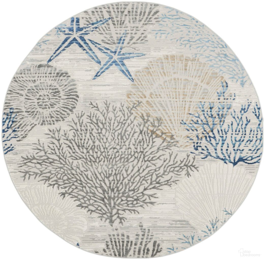The appearance of Pompeii 5'3" x 5'3" Round Indoor Rug In Ivory Grey Blue designed by Nourison in the coastal interior design. This ivory and grey and blue piece of furniture was selected by 1StopBedrooms from Pompeii Collection to add a touch of cosiness and style into your home. Sku: 99446951304. Material: Polypropylene.