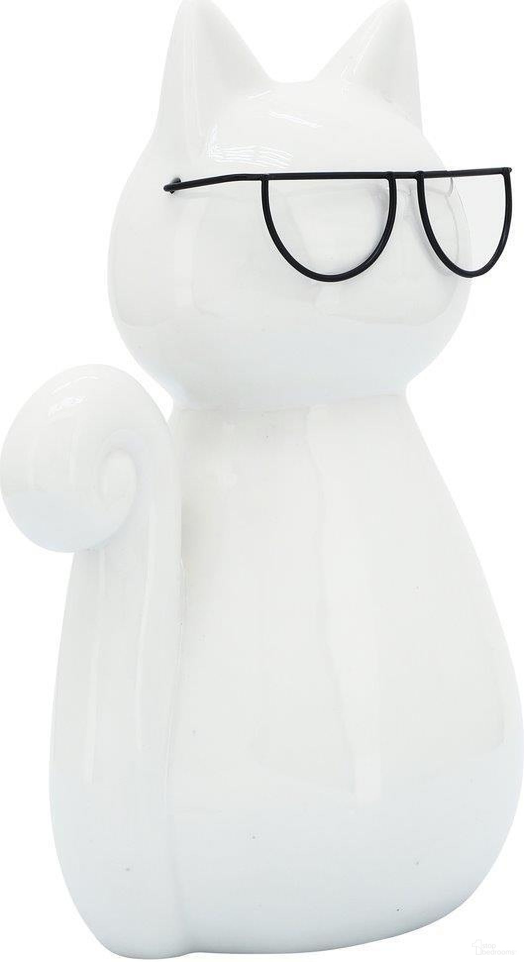 Porcelain In 7 Inch Cat With Glasses In White