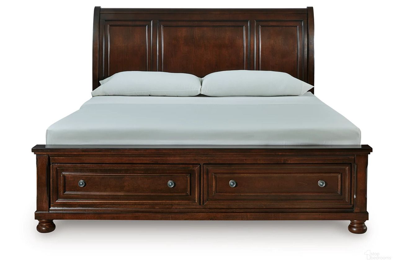 The appearance of Porter California King Sleigh Storage Bed In Rustic Brown designed by Signature Design by Ashley in the transitional interior design. This rustic brown piece of furniture was selected by 1StopBedrooms from Porter Collection to add a touch of cosiness and style into your home. Sku: B697-176;B697-178;B697-195. Bed Type: Storage Bed. Bed Size: California King.