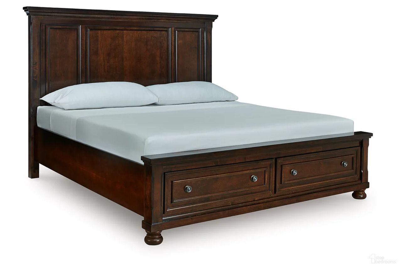The appearance of Porter King Panel Storage Bed In Rustic Brown designed by Signature Design by Ashley in the transitional interior design. This rustic brown piece of furniture  was selected by 1StopBedrooms from Porter Collection to add a touch of cosiness and style into your home. Sku: B697-299;B697-176;B697-58. Bed Type: Storage Bed. Bed Size: King.