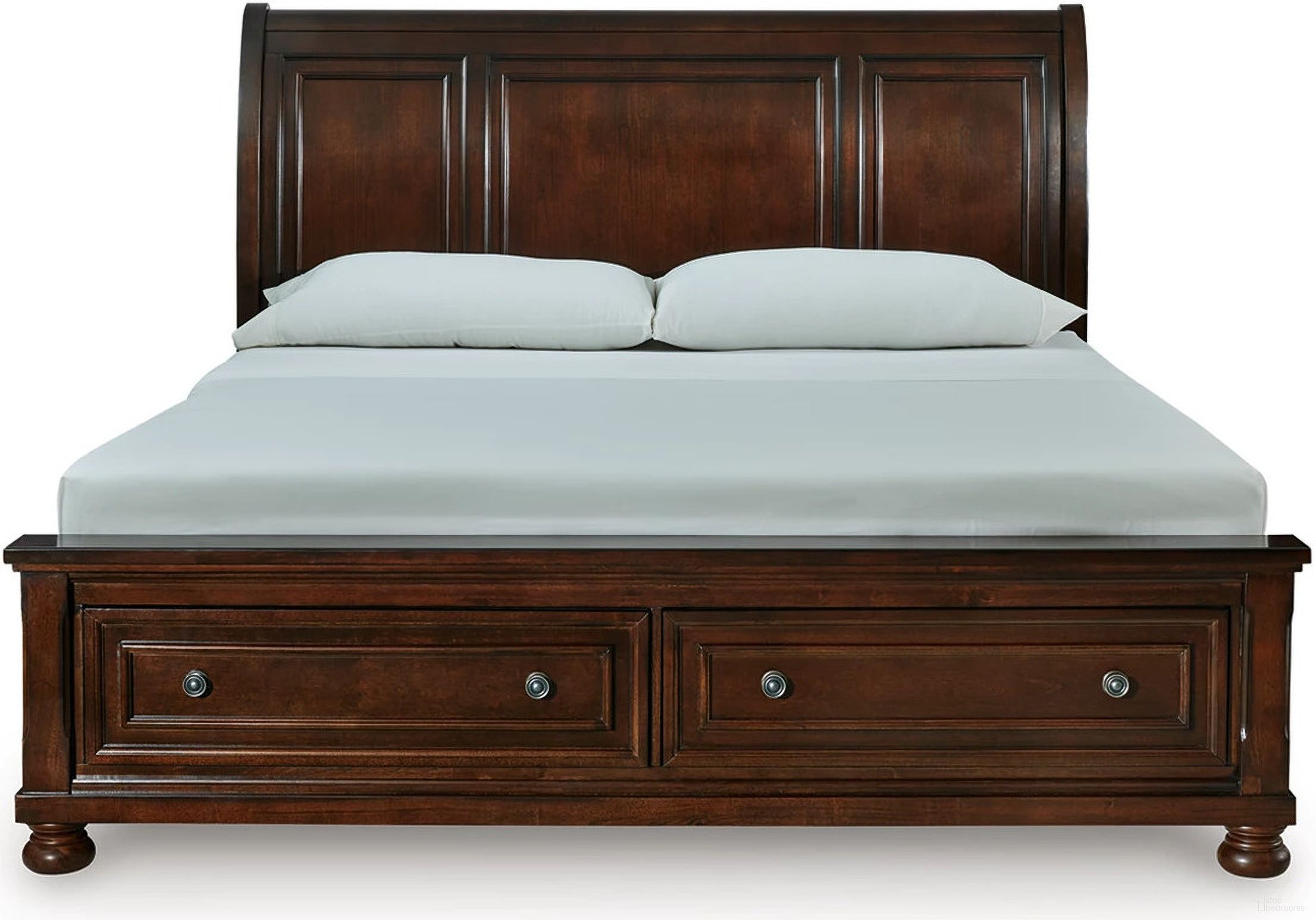 The appearance of Porter King Sleigh Storage Bed In Rustic Brown designed by Signature Design by Ashley in the transitional interior design. This rustic brown piece of furniture was selected by 1StopBedrooms from Porter Collection to add a touch of cosiness and style into your home. Sku: B697-176;B697-178;B697-299. Bed Type: Storage Bed. Bed Size: King.