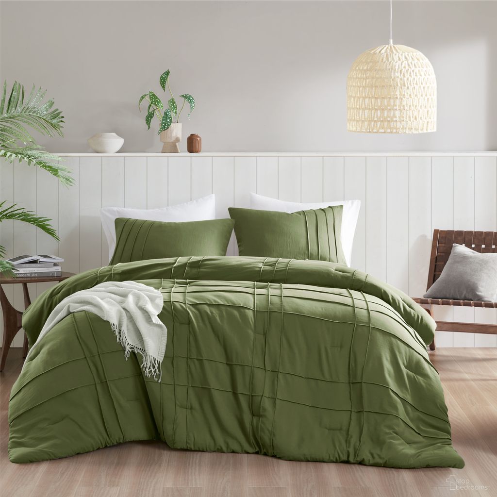 Porter Soft Washed Pleated Comforter Set In Olive Green